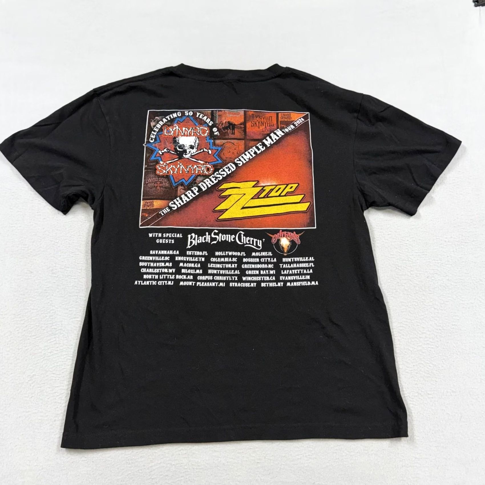 Vintage Lynyrd Skynyrd ZZ Top Shirt Mens M Black 2024 Tour Concert Graphic Tee Size US M / EU 48-50 / 2 - 2 Thumbnail