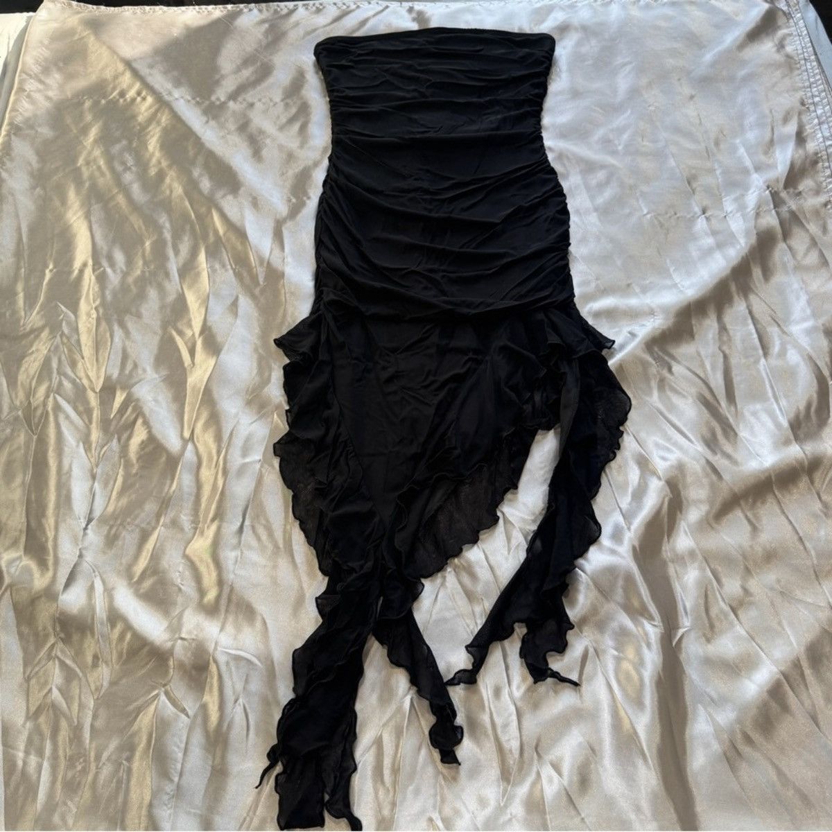 Shein Black Irregular Ruffle Trim Dress Size M / US 6-8 / IT 42-44 - 3 Thumbnail