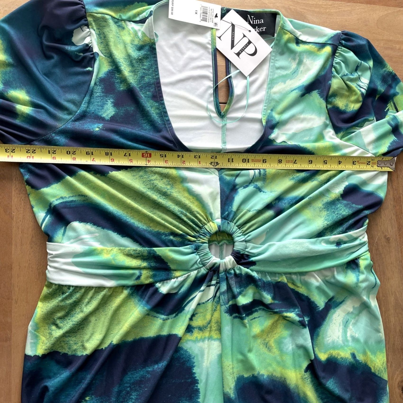 Parker Parker Jumpsuit Women's 1X Long Sleeve Tie Dye V-Neck Wide-Leg Plus Size Green TSJ Size 40" / US 18 - 7 Thumbnail