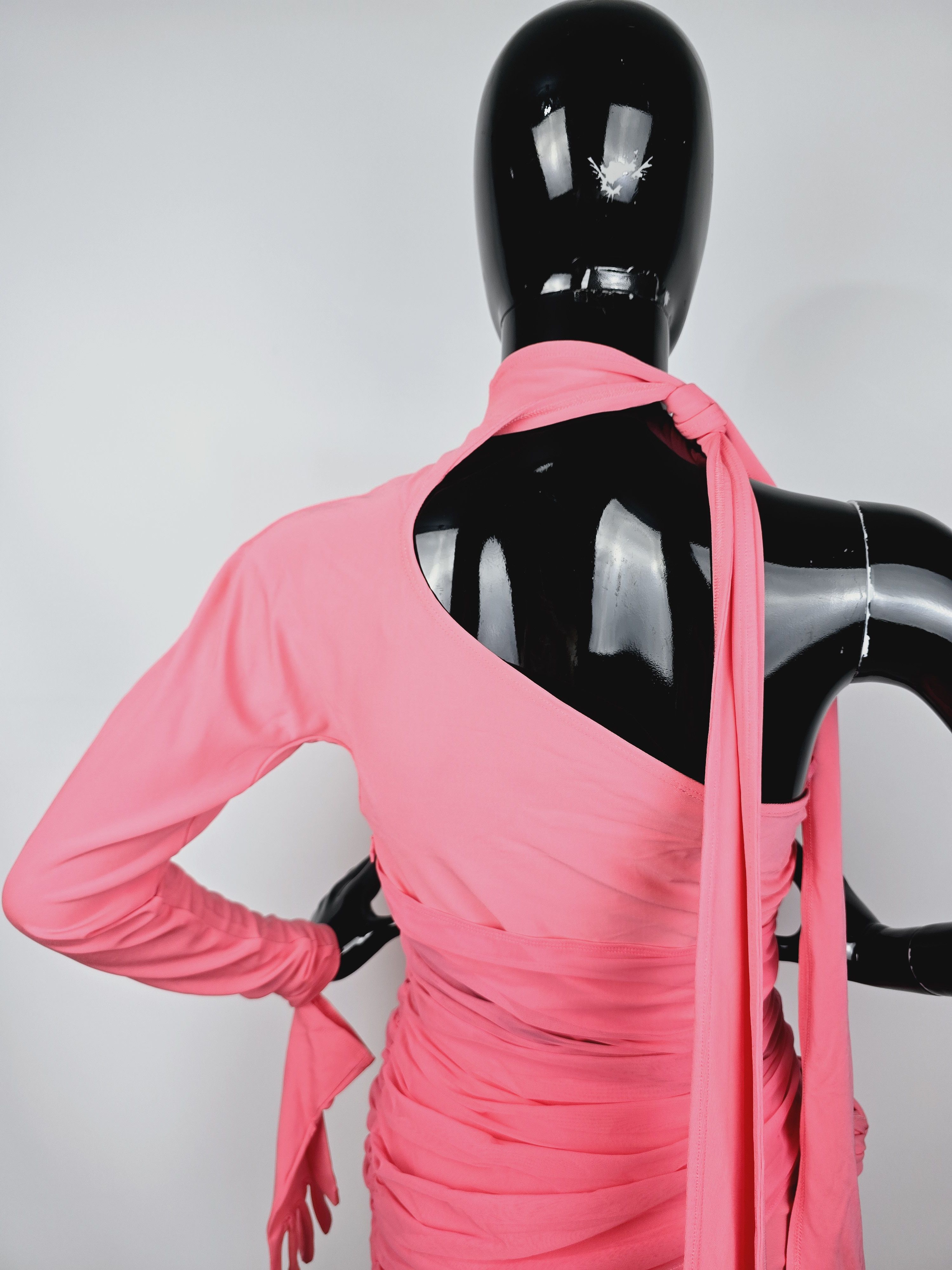 H&M × Mugler Mugler x H&M Pink Asymmetric One-Sleeve Ruched Mini Dress Size M / US 6-8 / IT 42-44 - 9 Thumbnail