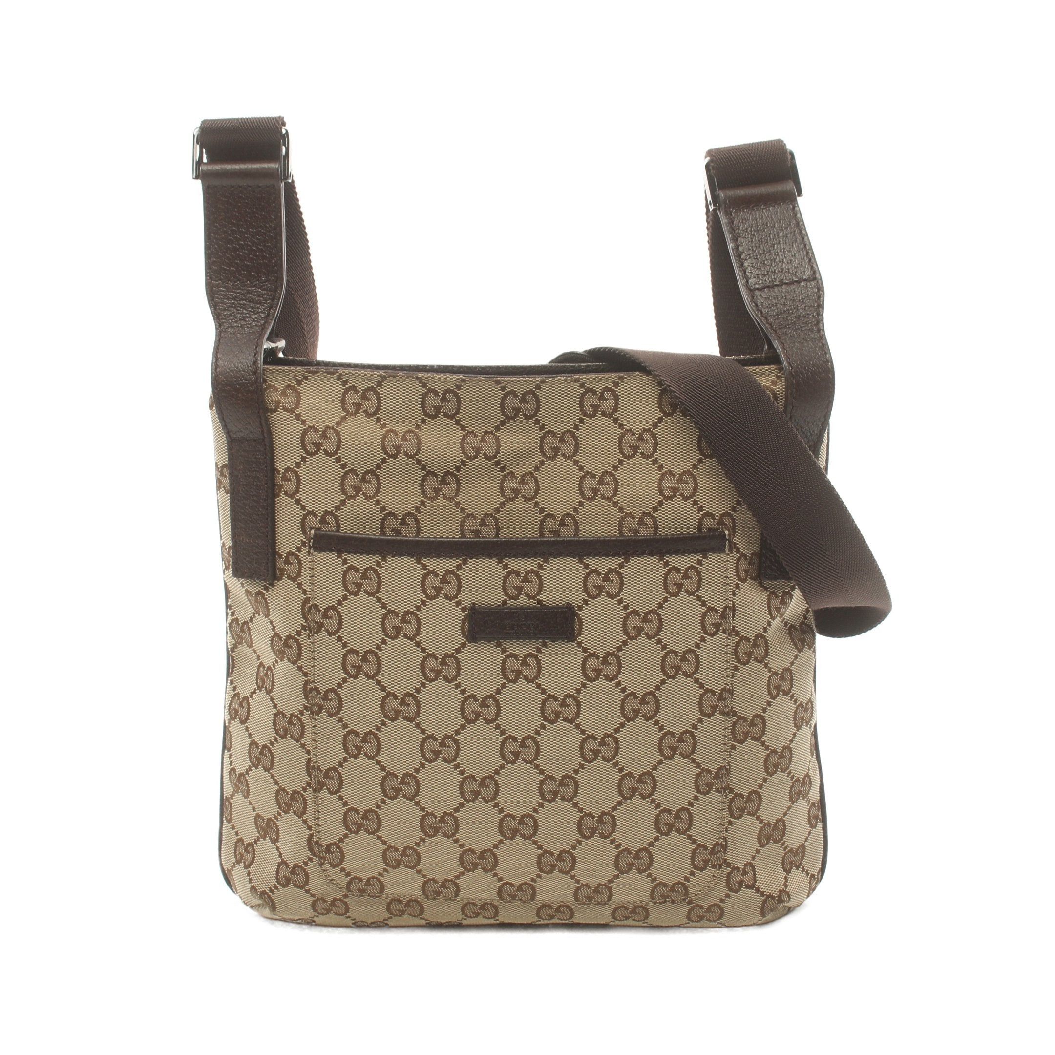 image of Gucci Gg Canvas Shoulder Bag Canvas Leather Beige Dark Brown, Women's