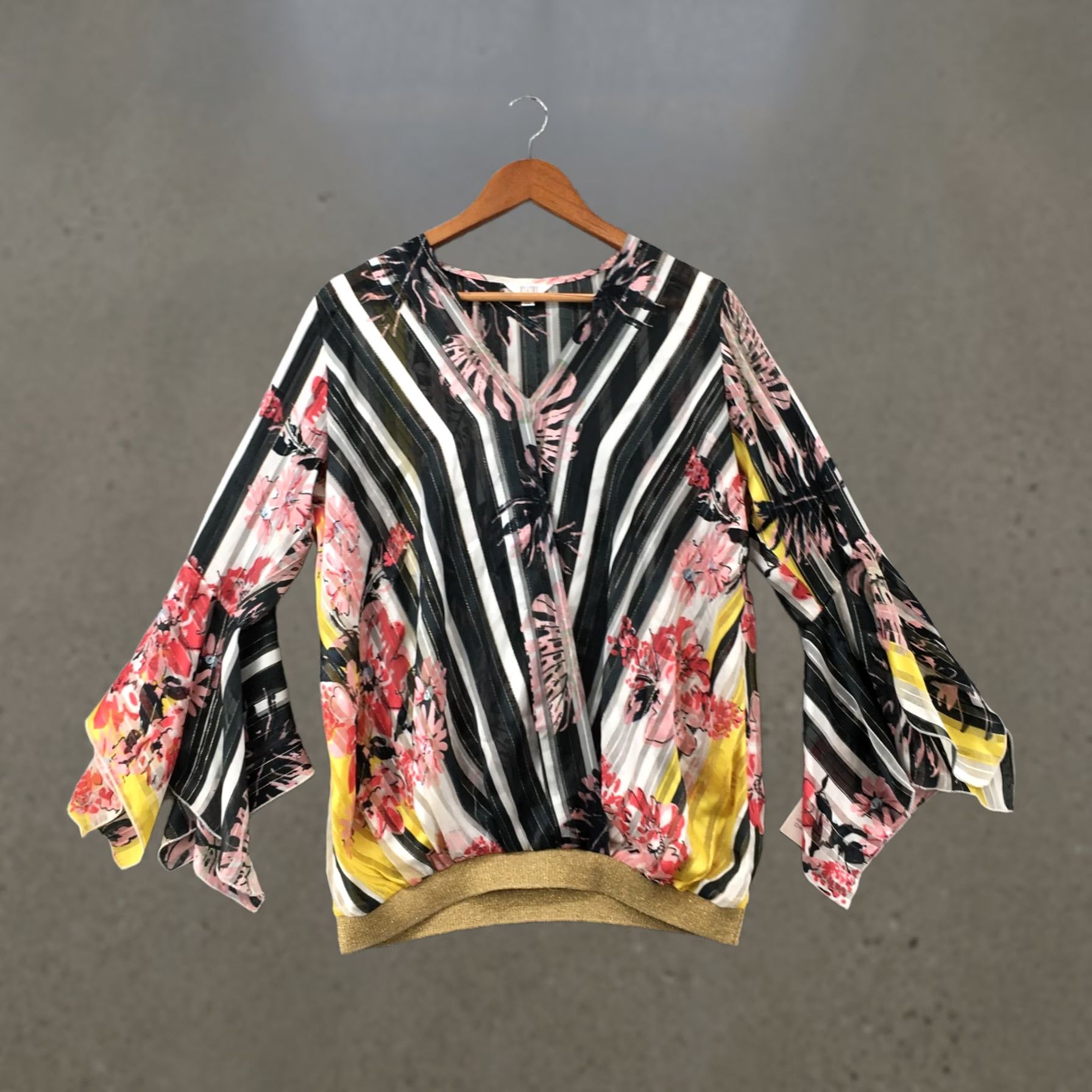 Bell Kaktus Bell Sleeve Blouse Top Womens S Multicolor Striped Vneck Pullover Casual Shirt Size S / US 4 / IT 40 - 1 Thumbnail