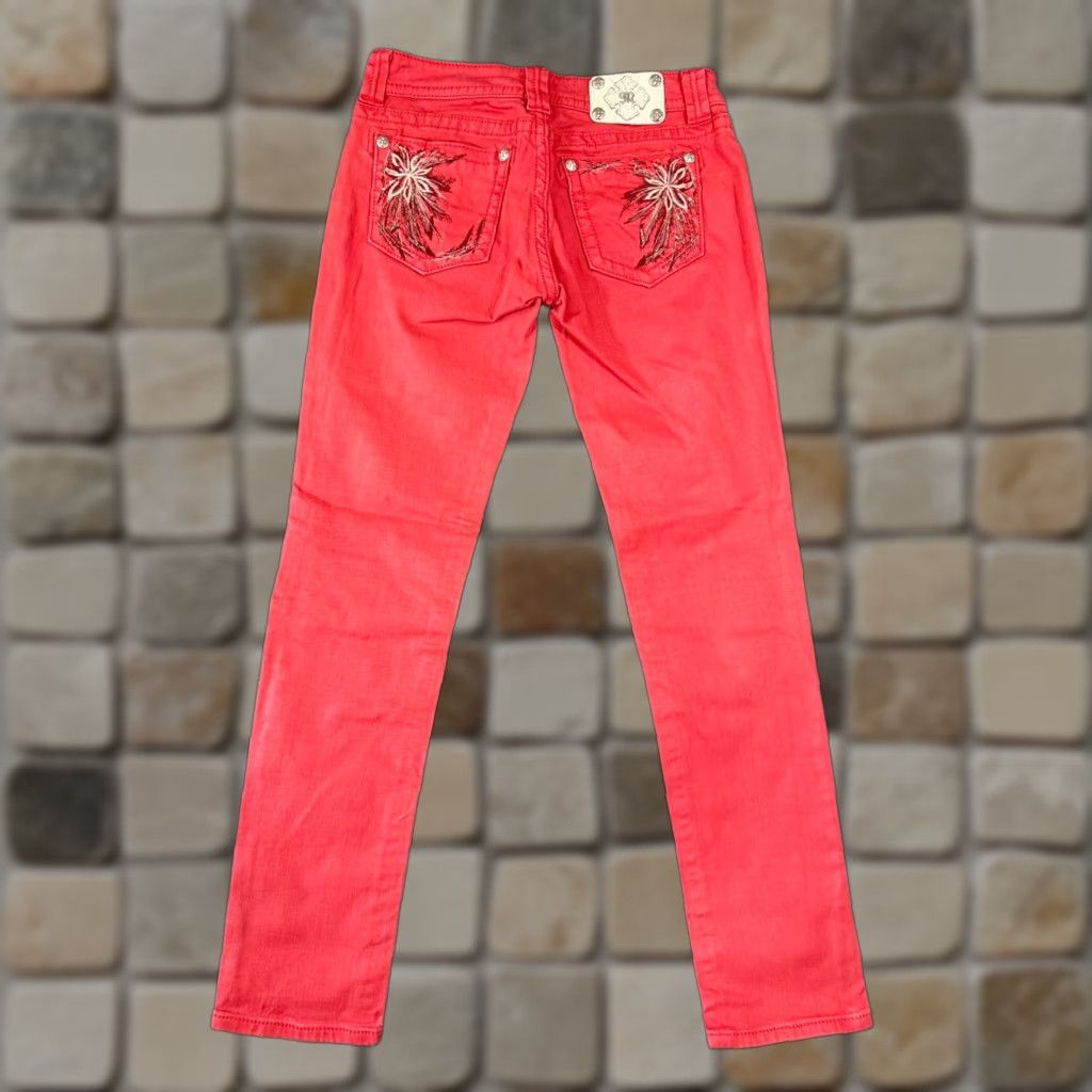 Miss Me Jeans Womens 30 Ruby Red Skinny Sequin Embellished Pockets 5-Pocket Denim Cotton Elastane