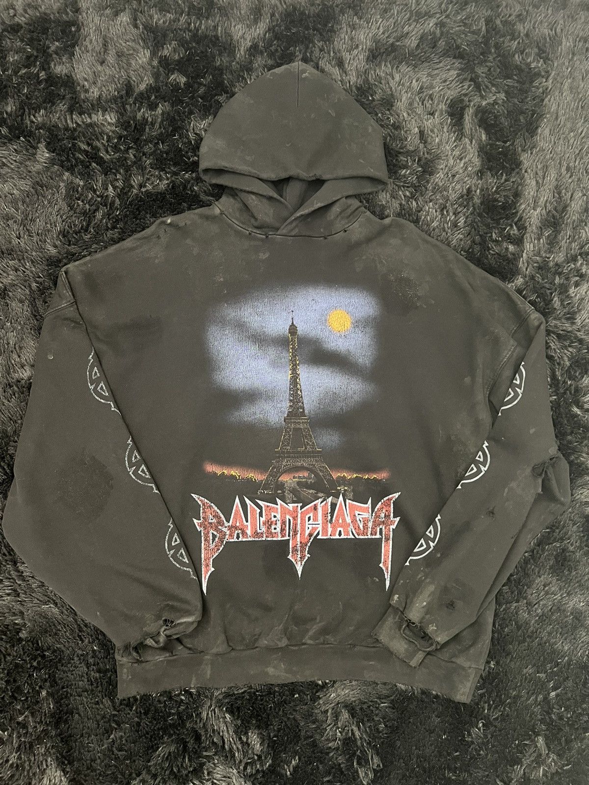 Pre-owned Balenciaga Paris Moon Hoodie Size 2 In Black