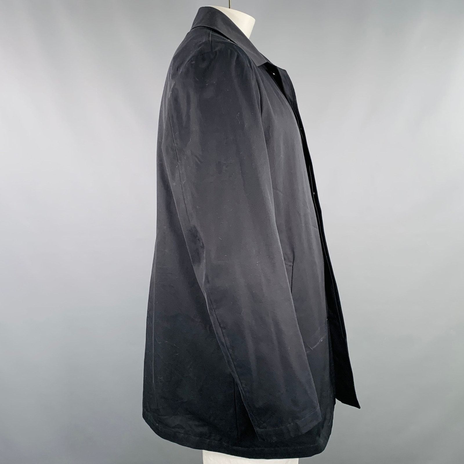 Barneys New York Size 46 Black Cotton Hidden Buttons Trench Coat Size US XL / EU 56 / 4 - 3 Thumbnail