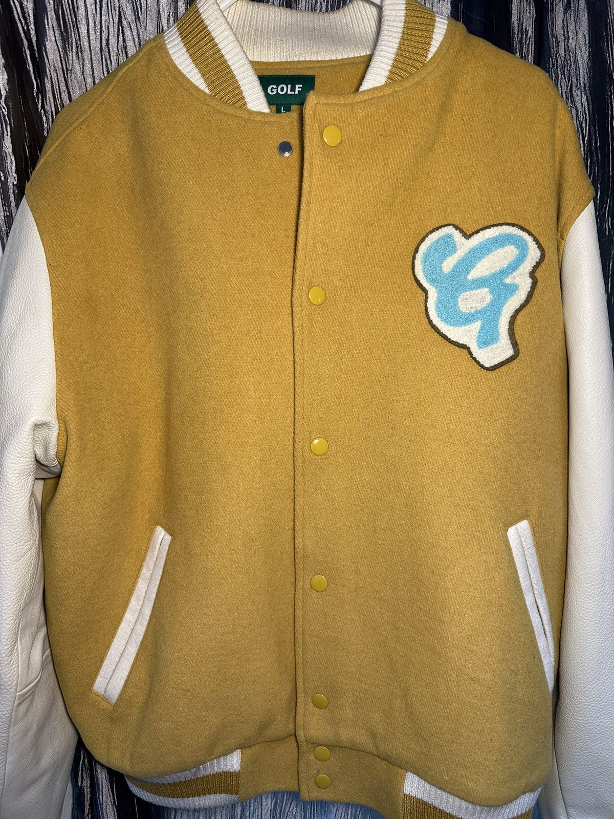 Golf Wang Men's L Golf Wang Varsity Jacket Mustard/Cream Gently 