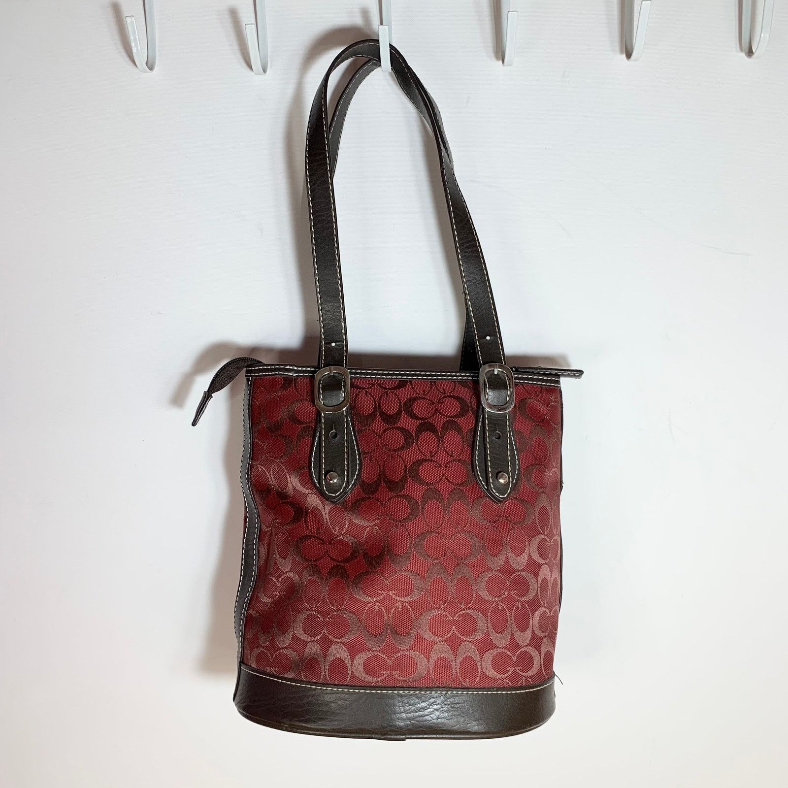 Womens Red Canvas Faux Leather Shoulder Bag