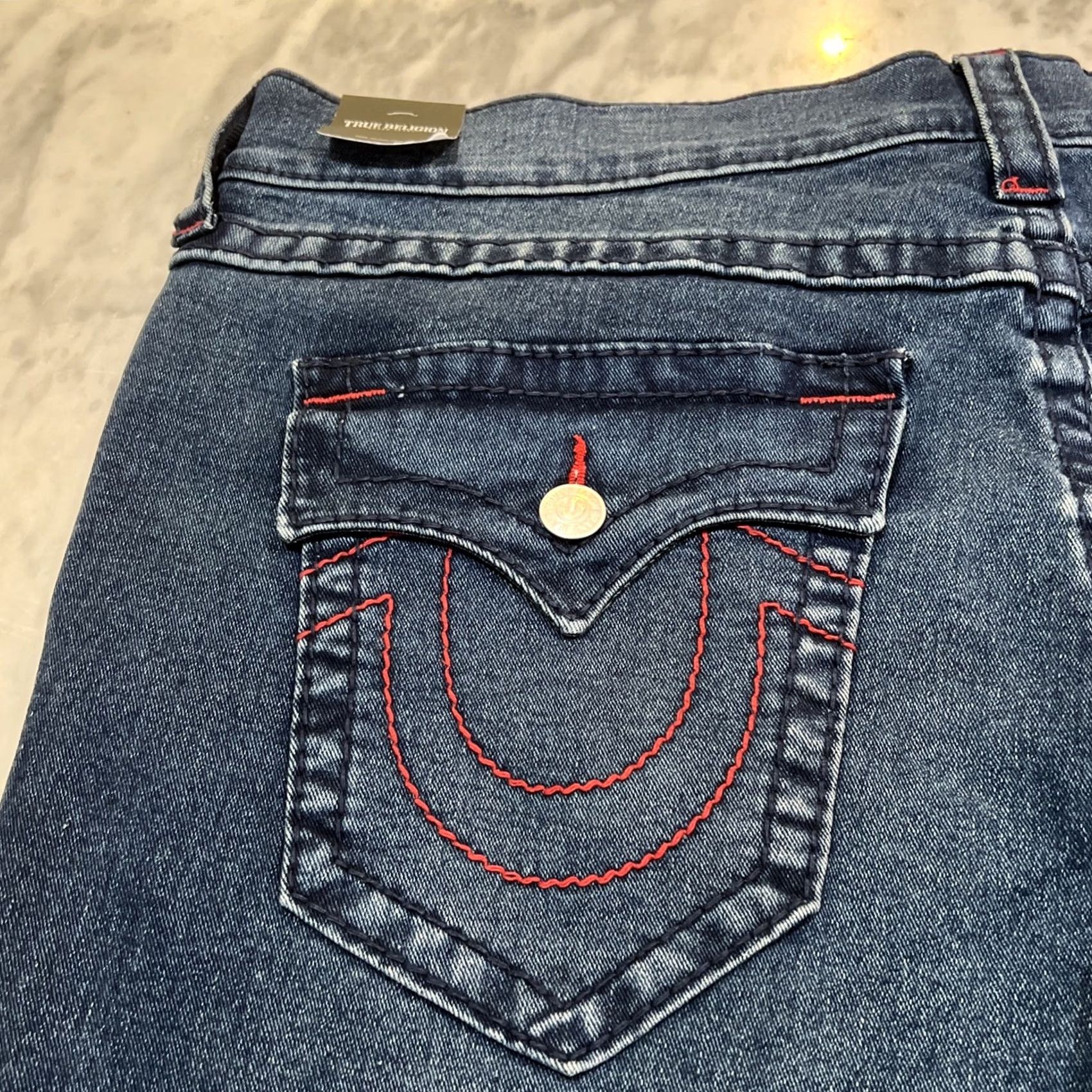 True Religion True Religion Geno Big T Flap Relax Slim Jeans Men 38 Dark Shivering Wash 701182 NWT Size ONE SIZE - 6 Thumbnail