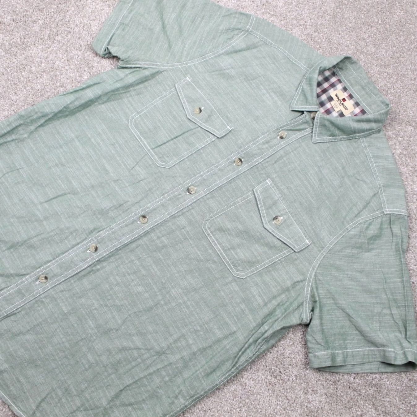 Vintage Woolrich Shirt Mens Large Green 100% Cotton Pockets Short Sleeve Button Up Size US L / EU 52-54 / 3 - 4 Thumbnail
