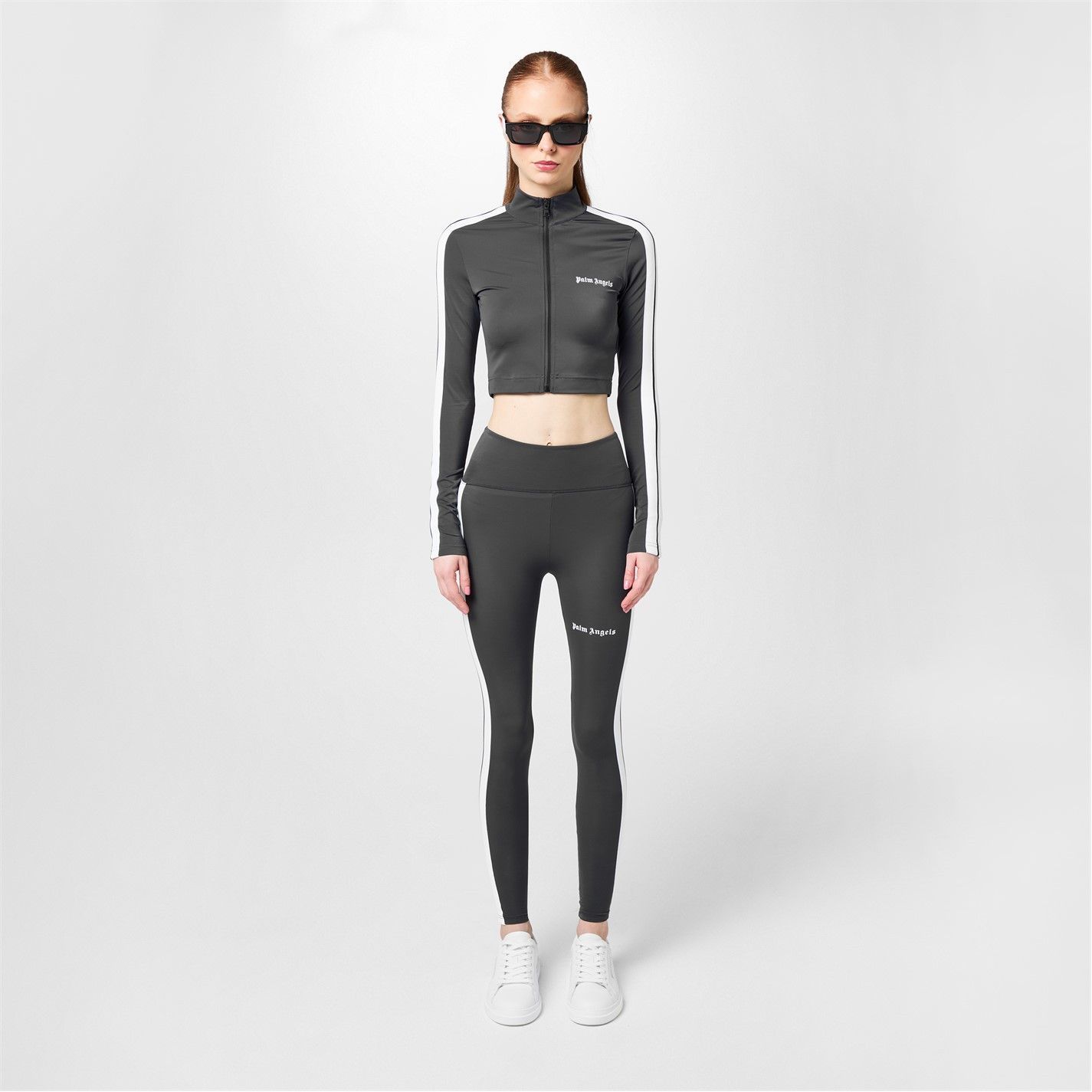 Palm Angels o1g2r1mq0325 Long Sleeve Track Crop Top in Grey & White Size L / US 10 / IT 46 - 6 Thumbnail