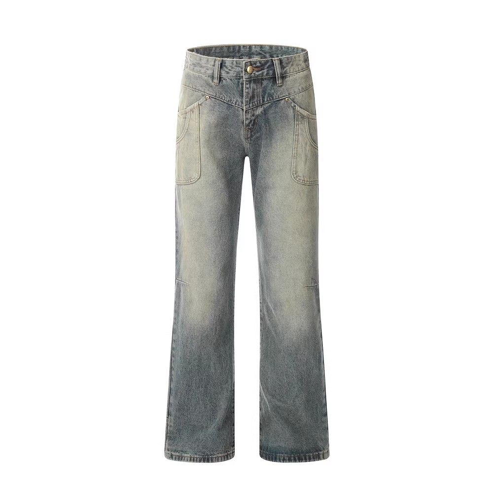 Japanese Brand Men's American loose casual distressed straight washed jeans Size US 32 / EU 48 - 1 Thumbnail