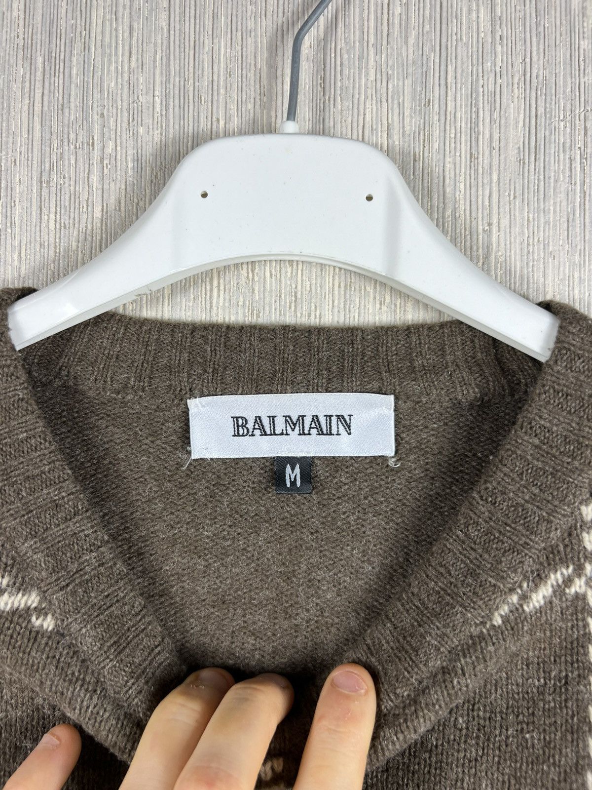 Balmain Vintage 90s Balmain wool checkered knit sweater cord knitted Size US M / EU 48-50 / 2 - 11 Thumbnail
