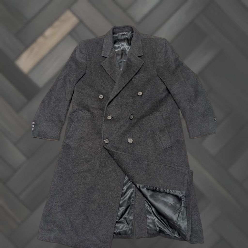 Vintage VINTAGE overcoat black XL 46R double breasted thick flannel wool coat Mens Size US XL / EU 56 / 4 - 1 Thumbnail