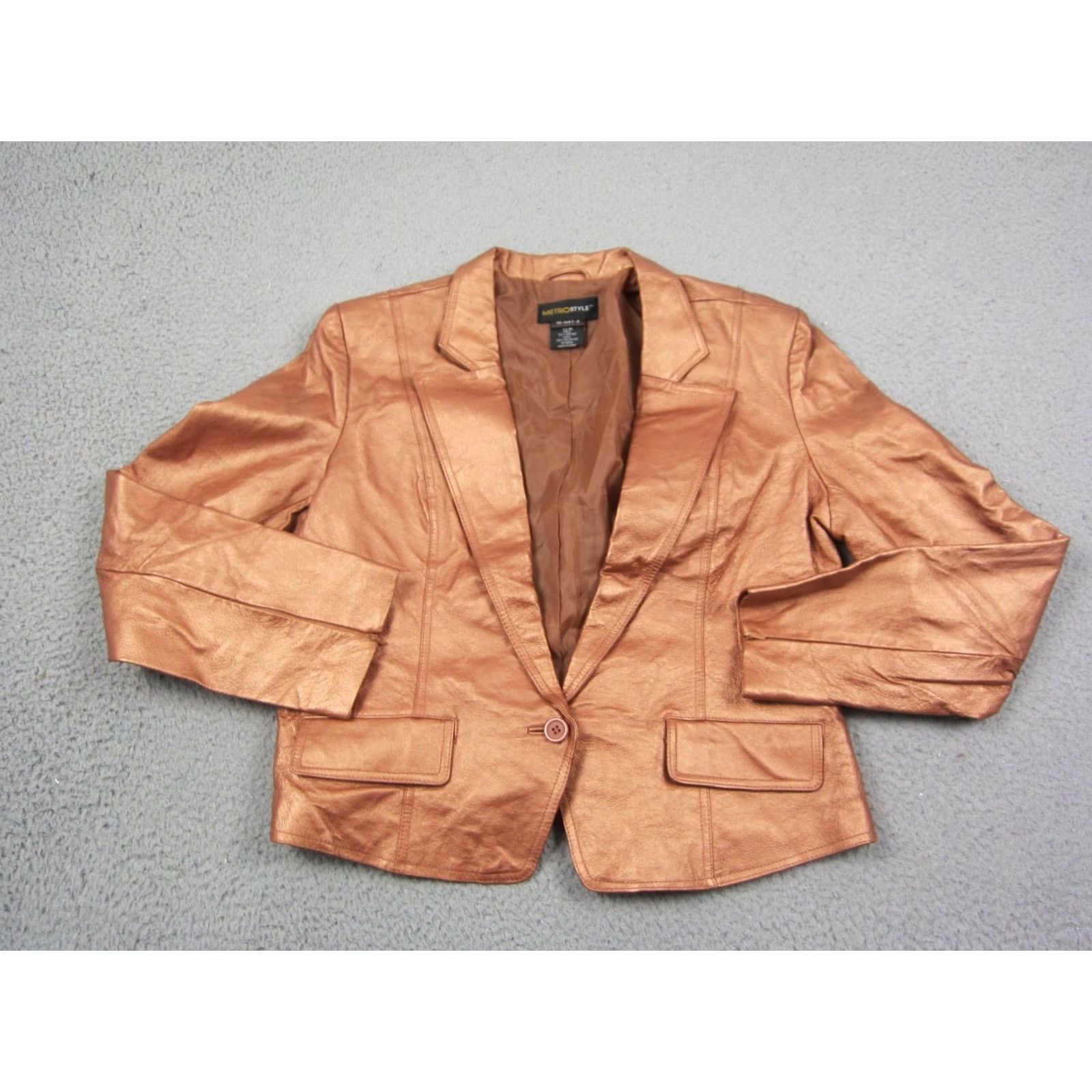 Vintage VINTAGE metrostyle Jacket Womens Size 16 Brown Copper Metallic Leather Cropped 90s Jacket Womens Mens Girls Size XXL / US 16-18 / IT 52-54 - 2 Thumbnail