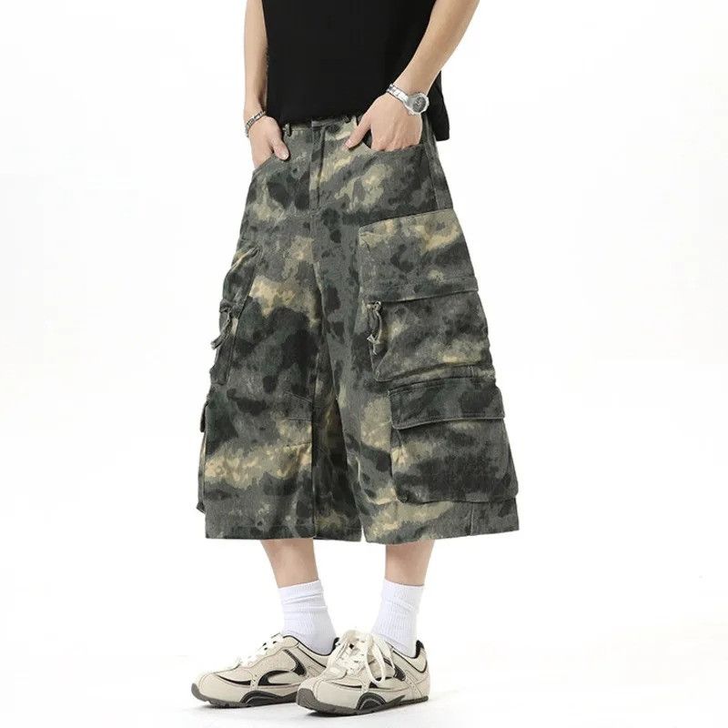 Denim Shorts Men Loose Fit Multi-Pocket