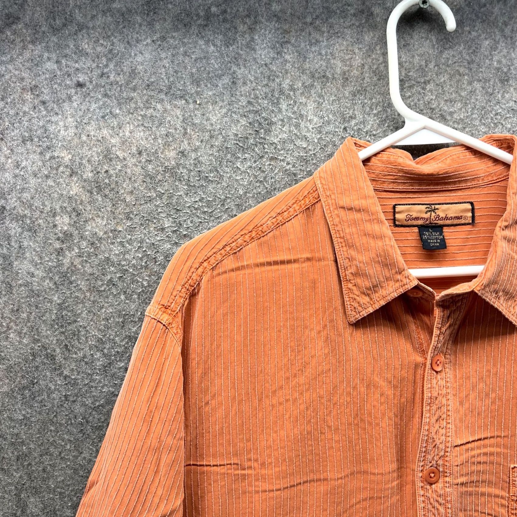 Tommy Bahama VINTAGE Tommy Bahama Shirt Mens Large Orange Silk Cotton Striped Button Front Casual Size US L / EU 52-54 / 3 - 4 Thumbnail