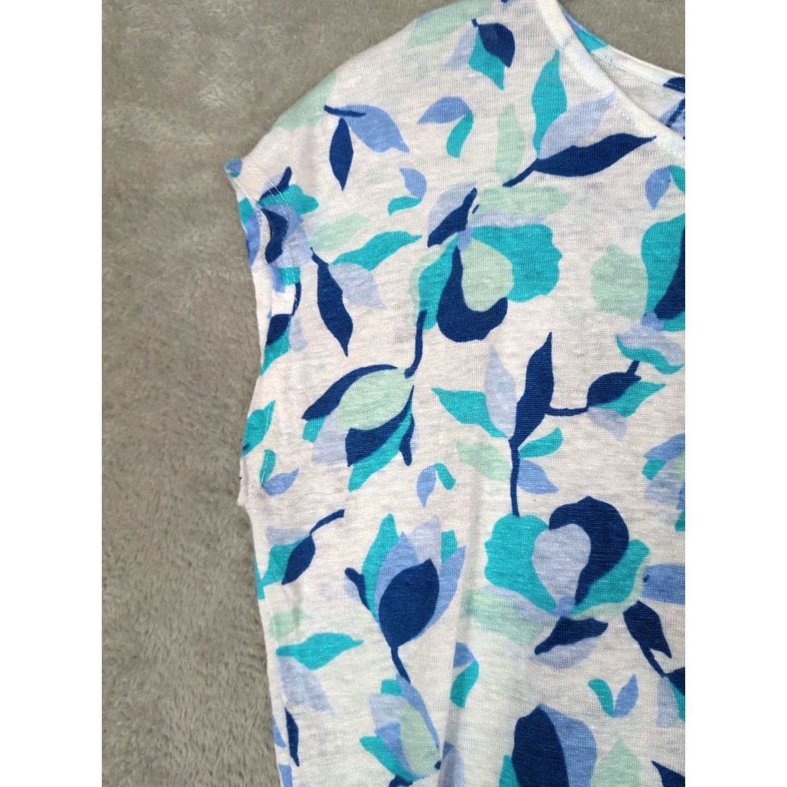 Rachel Zoe RACHEL ZOE Womens L Tee Shirt Top 100% Linen Blue Floral Round Neck Casual Cap Sleeve Short Sleeve NWT Size L / US 10 / IT 46 - 3 Thumbnail