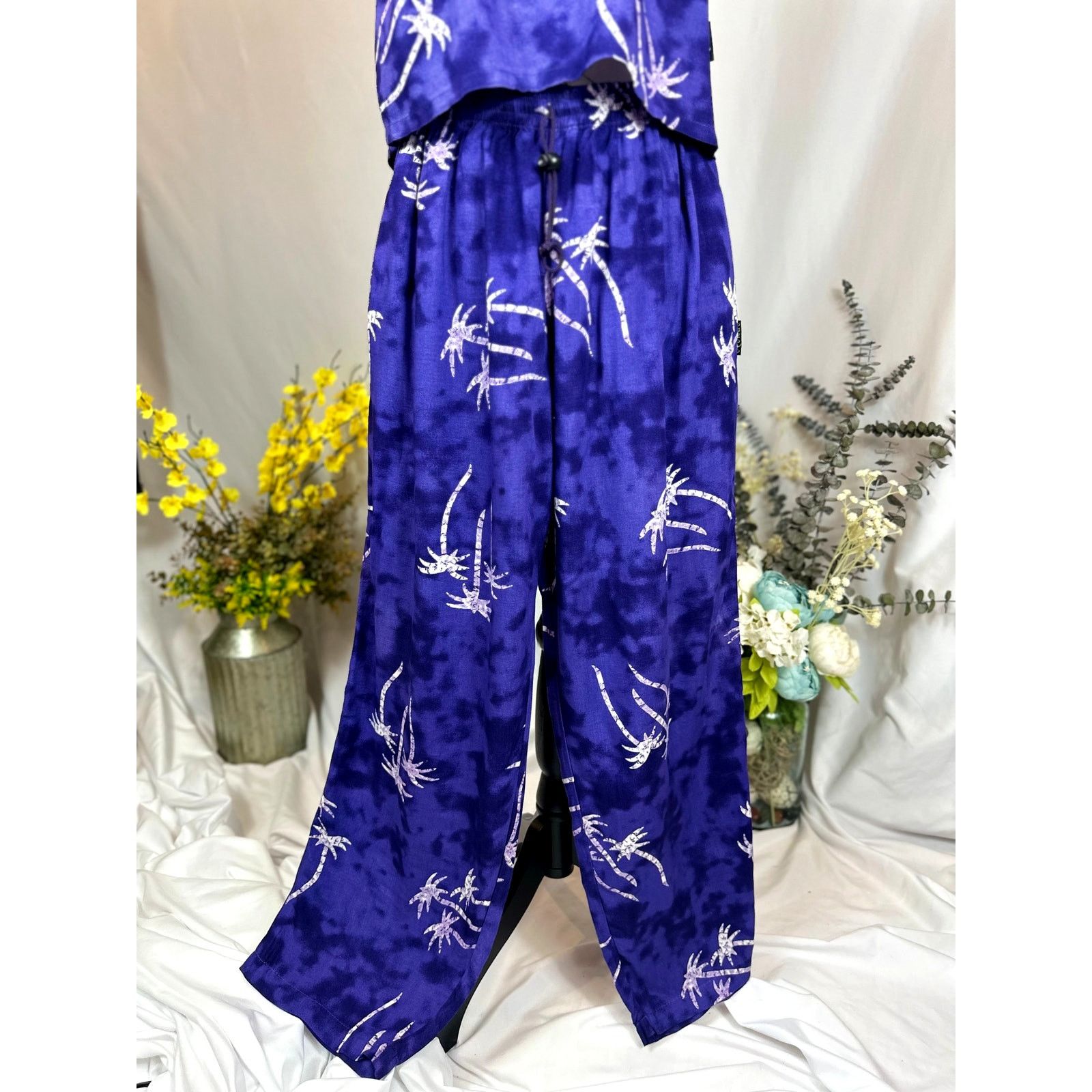 Other 2 Piece Island Ready Crop Top Matching Pants Palm Trees L Size 34" / US 12 / IT 48 - 6 Thumbnail