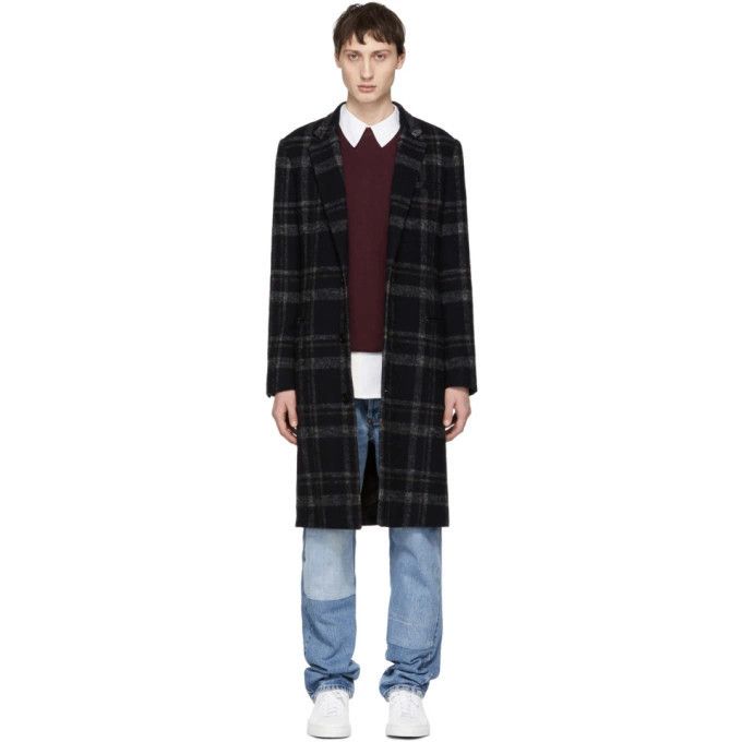 John Elliott John Elliott Navy and Back Plaid Scarlet Overcoat - 2 Size US M / EU 48-50 / 2 - 2 Thumbnail