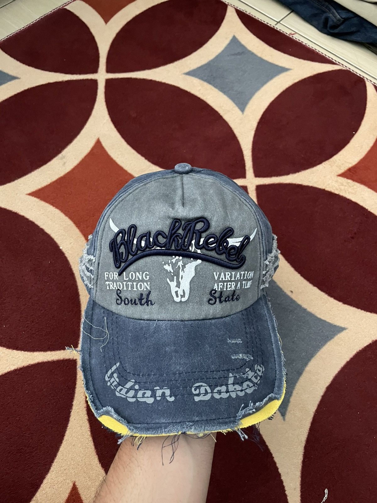 Japanese Brand Vintage Black rebel Distressed style caps faded Size ONE SIZE - 5 Thumbnail