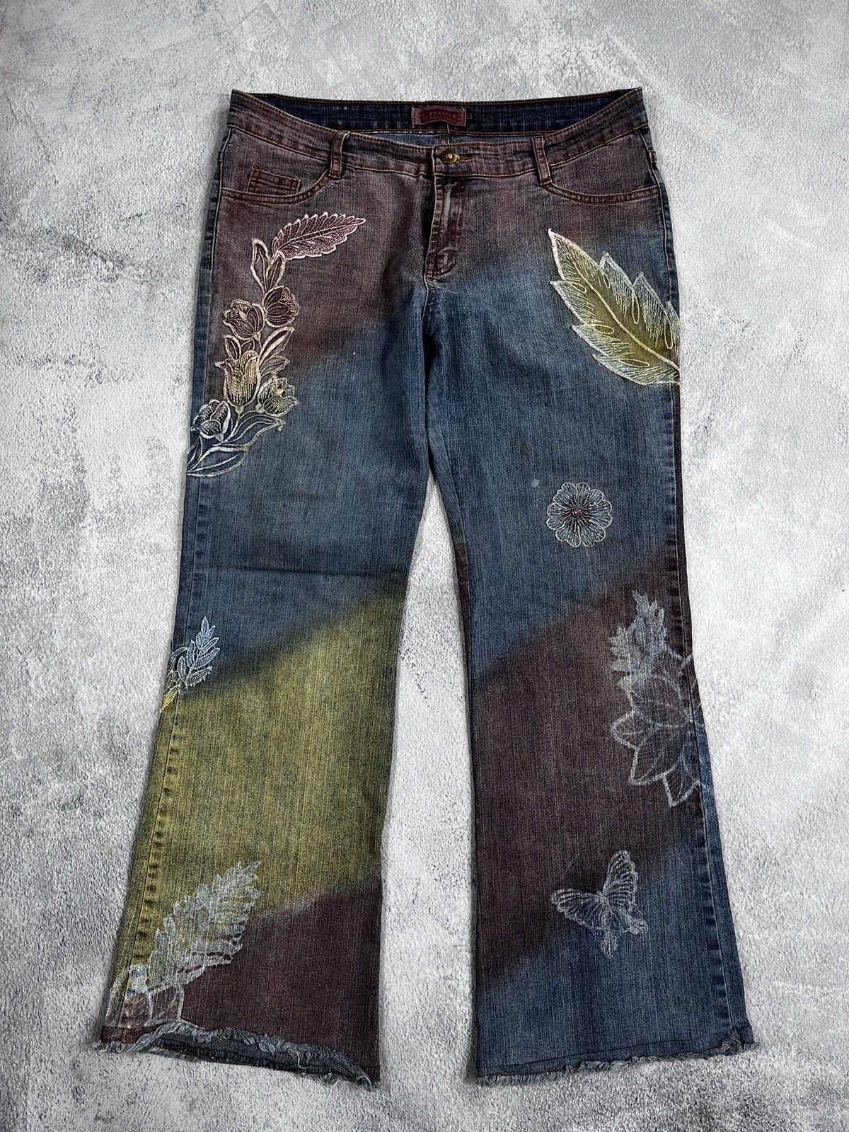 Japanese Brand × Vintage VintageY2K Flared low rise patchwork faded bootcut jeans Size 29" - 1 Thumbnail