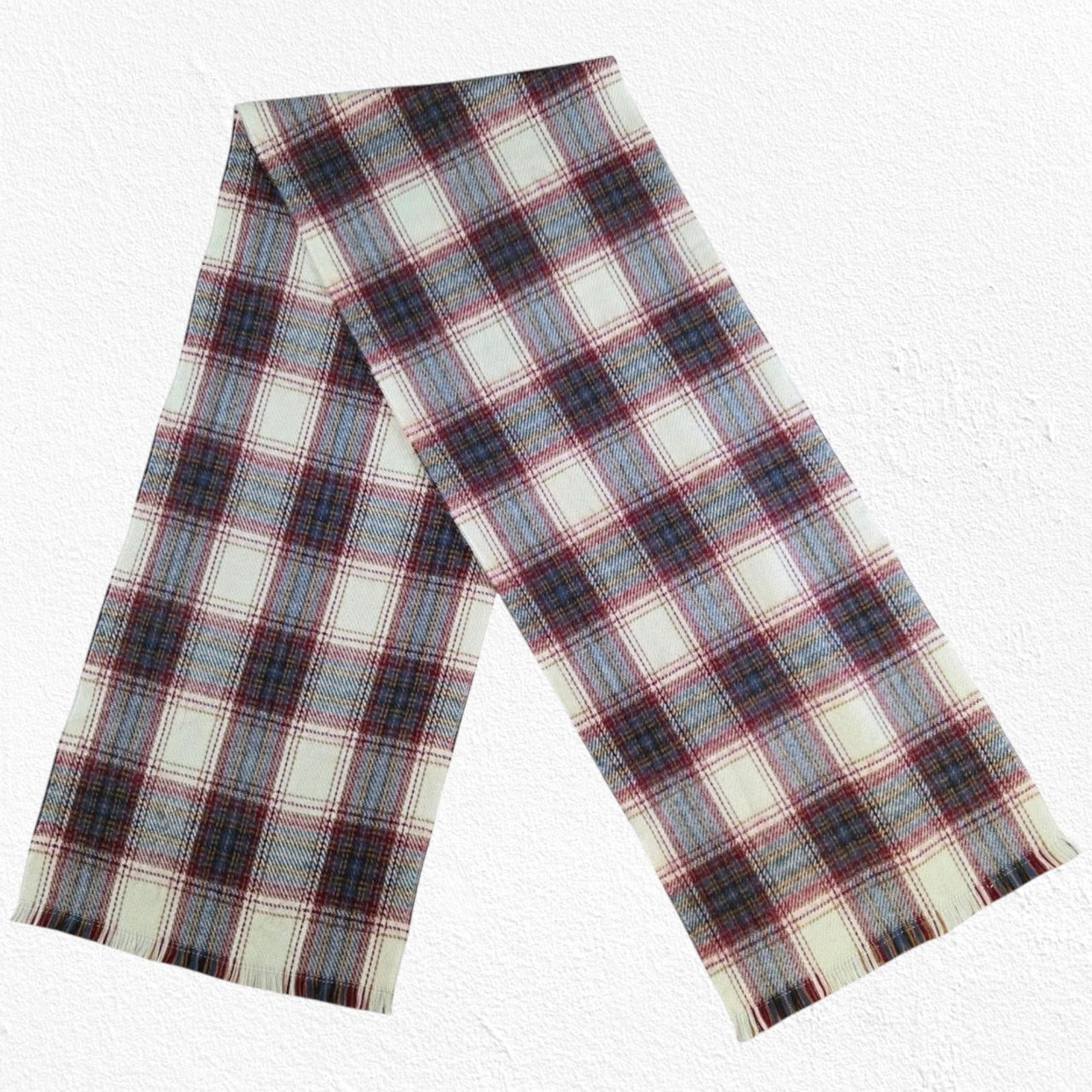 Vintage Vintage Red Cream Plaid Fringe Five Footer Scarf Size ONE SIZE - 2 Thumbnail