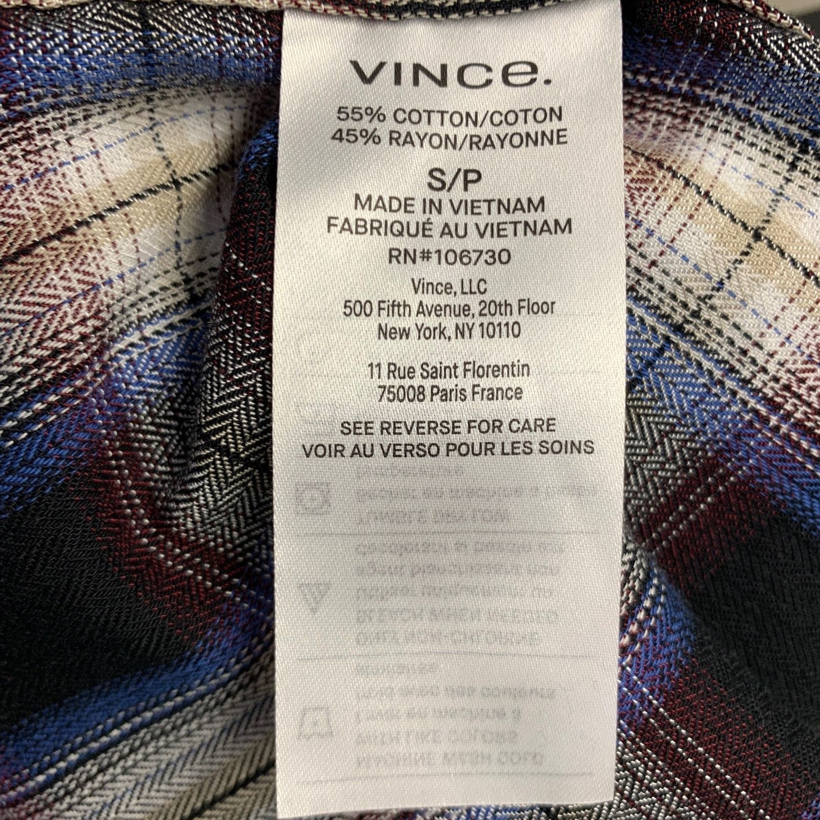 Vince Black Red Plaid Cotton Blend Spread Collar Long Sleeve Shirt Size US S / EU 44-46 / 1 - 6 Thumbnail