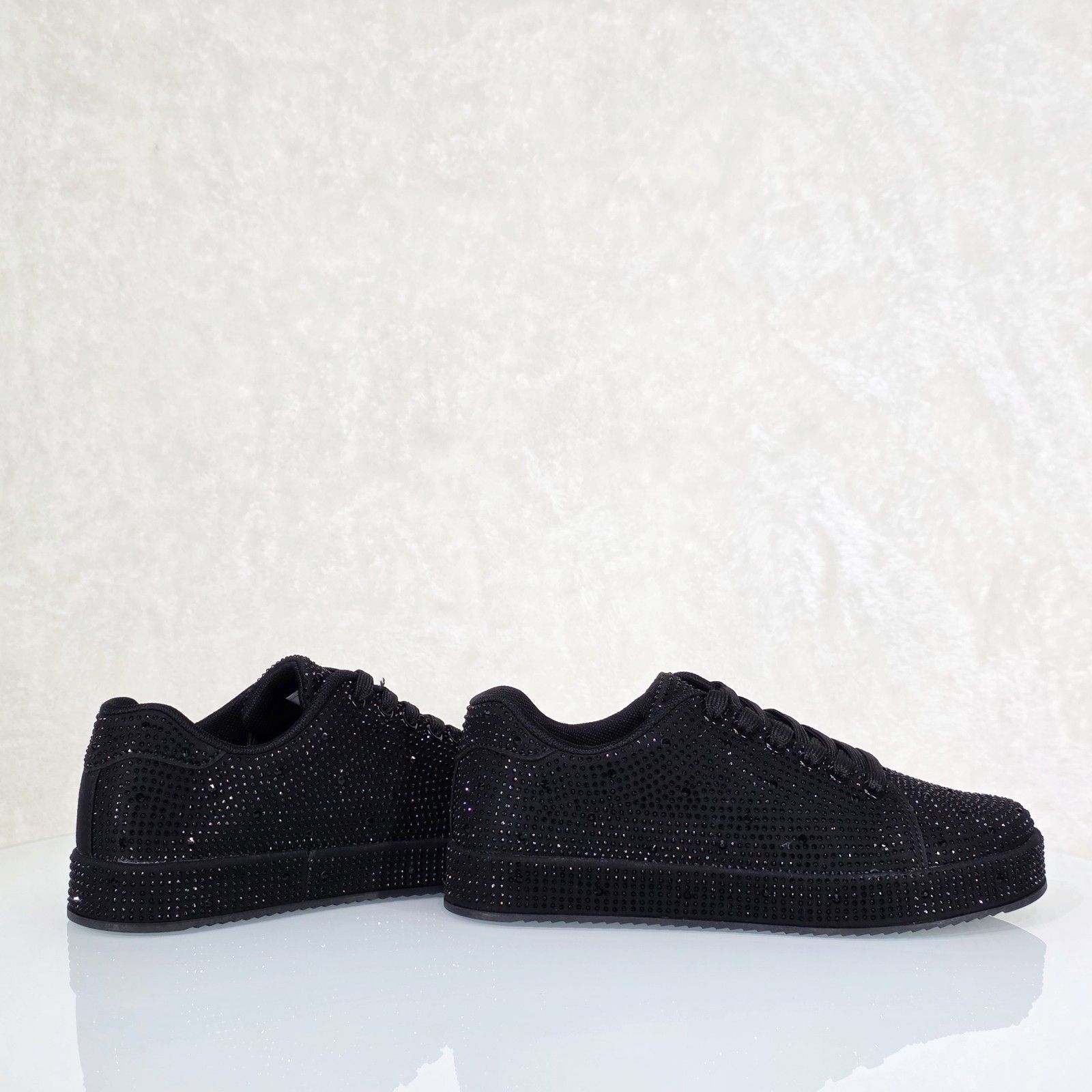 Other Street Glam Black Rhinestone Platform Sneakers Tennis Shoes Size US 8 / IT 38 - 2 Thumbnail
