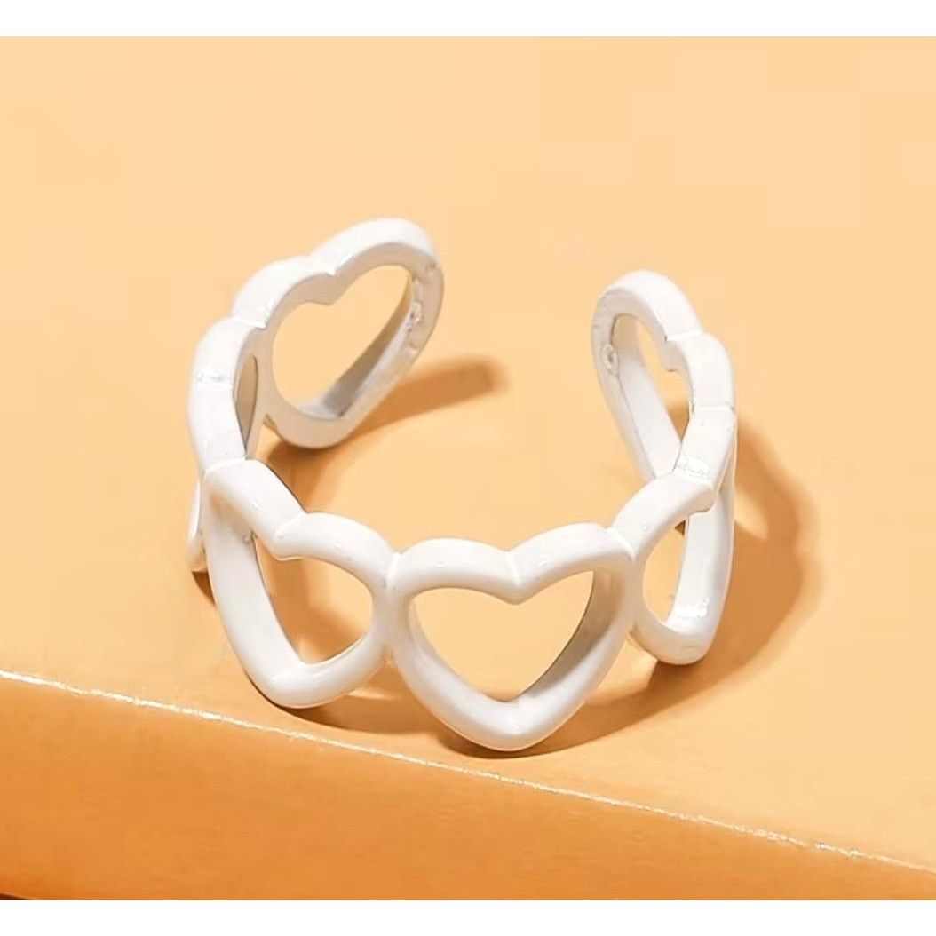 Other Vintage Inspired Hollow Heart Shaped Adjustable Ring White Size ONE SIZE - 3 Thumbnail