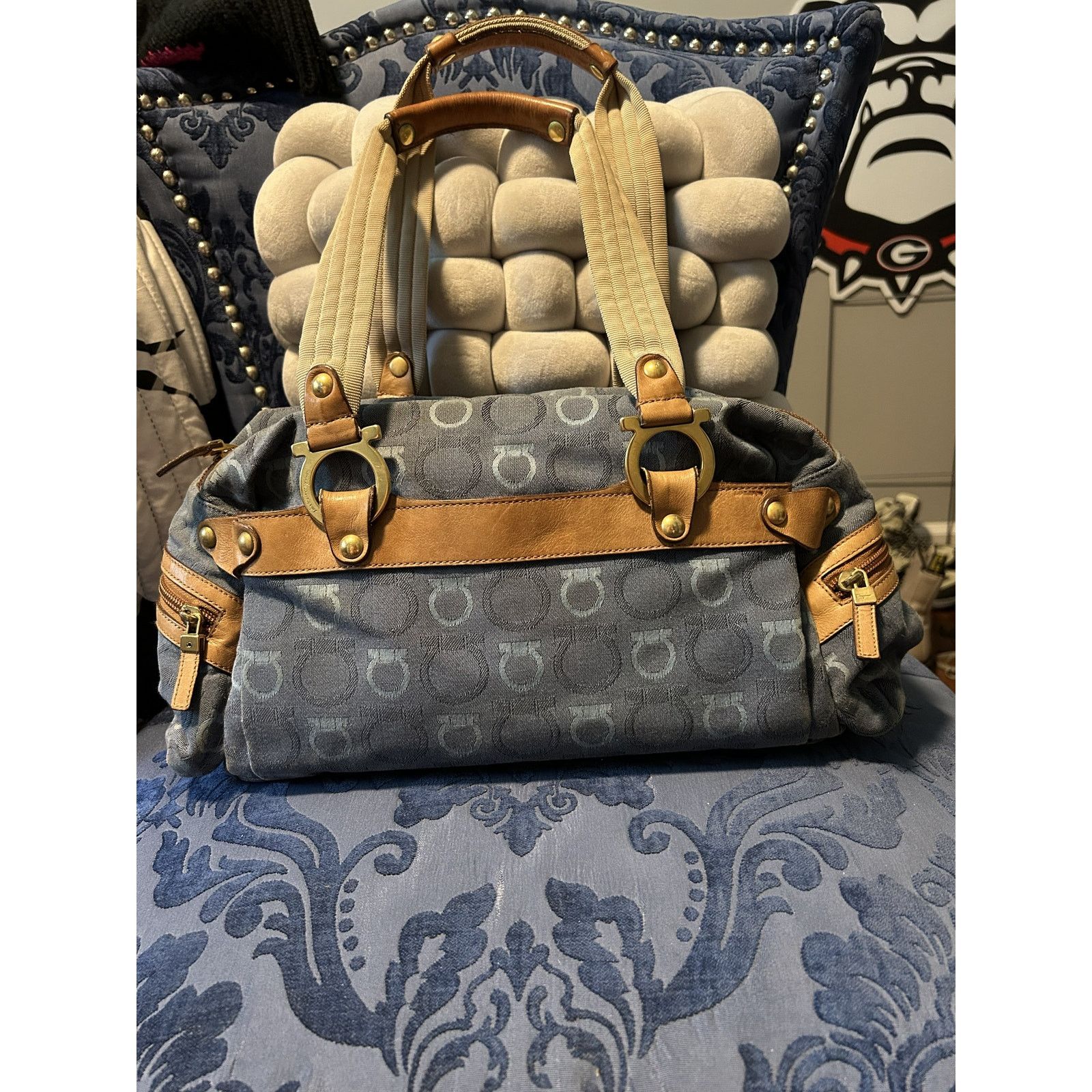 Salvatore Ferragamo Vintage Salvatore Ferragamo Gancini-pattern Blue Denim Size ONE SIZE - 1 Thumbnail