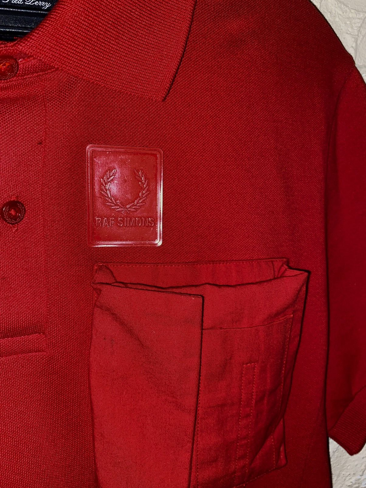 Fred Perry Archive Raf Simons Red Polo T-Shirt Rubber logo Big Pocket Size US M / EU 48-50 / 2 - 4 Thumbnail
