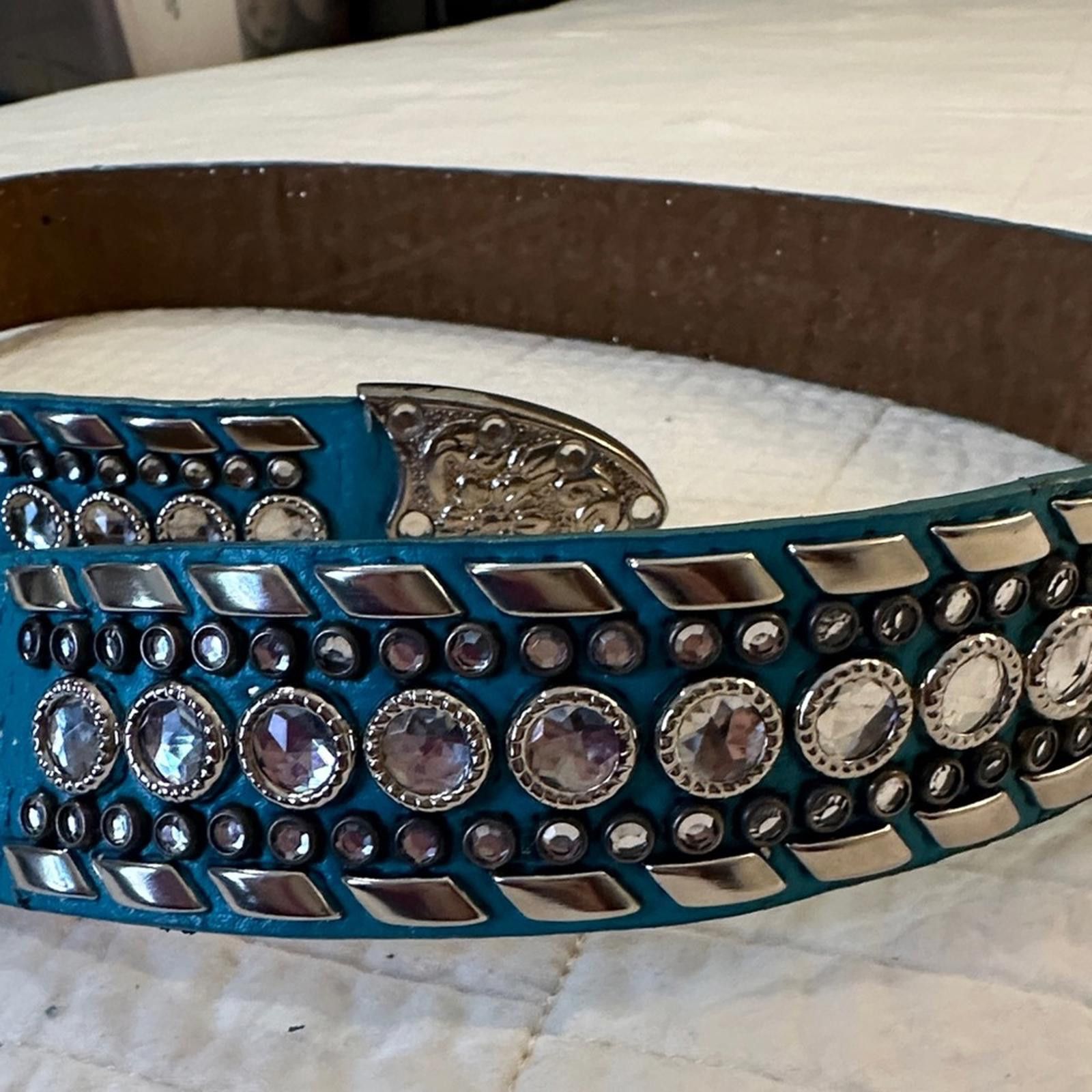 Other Y2K vintage western Turquoise Rhinestone Studded Belt Size ONE SIZE - 2 Thumbnail