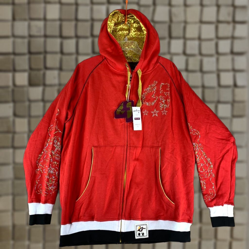 Vintage Four Front Zip Up Hoodie Men's XL Red Embellished Graphic