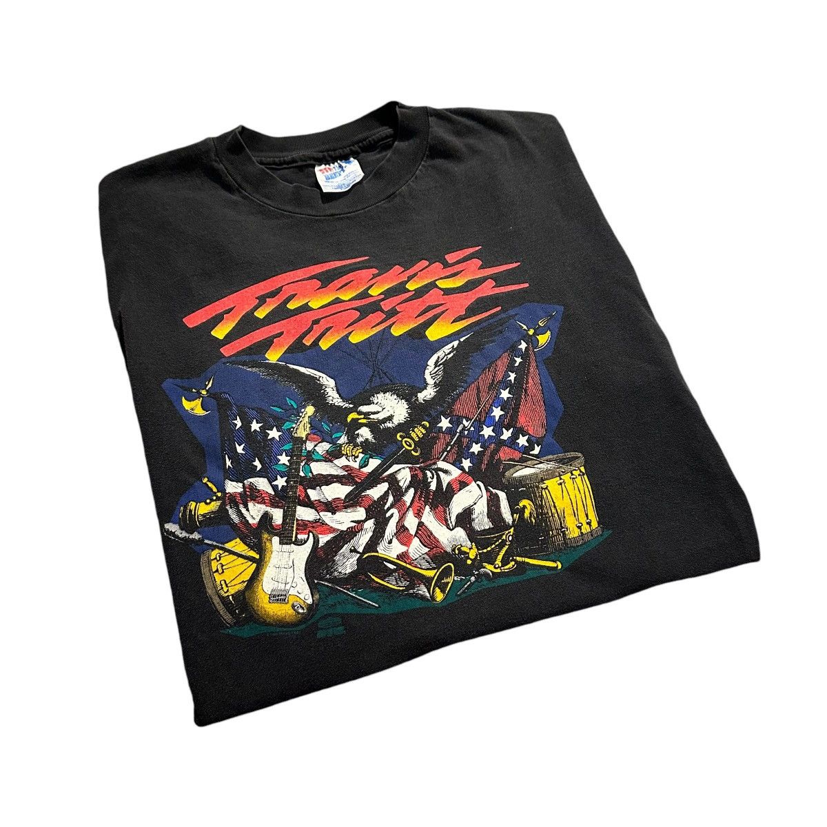 Band Tees × Hanes × Vintage Vintage 1993 Travis Ritt Kiss you Flag Concert Tour Shirt Size US XL / EU 56 / 4 - 1 Thumbnail