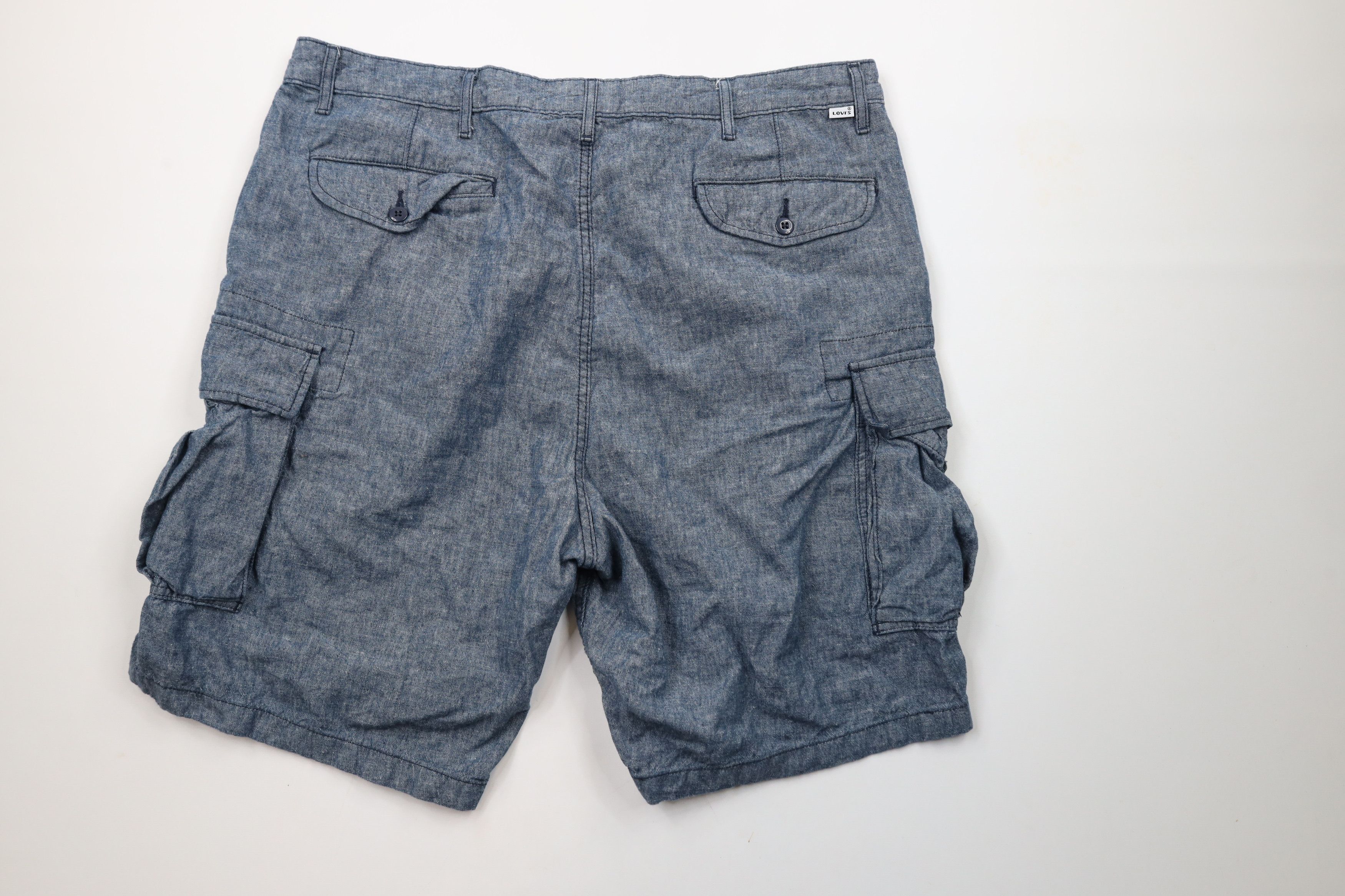 Levi's × Vintage Vintage Y2K Levis Baggy Fit Linen Blend Cargo Shorts Blue Size US 40 / EU 56 - 8 Thumbnail