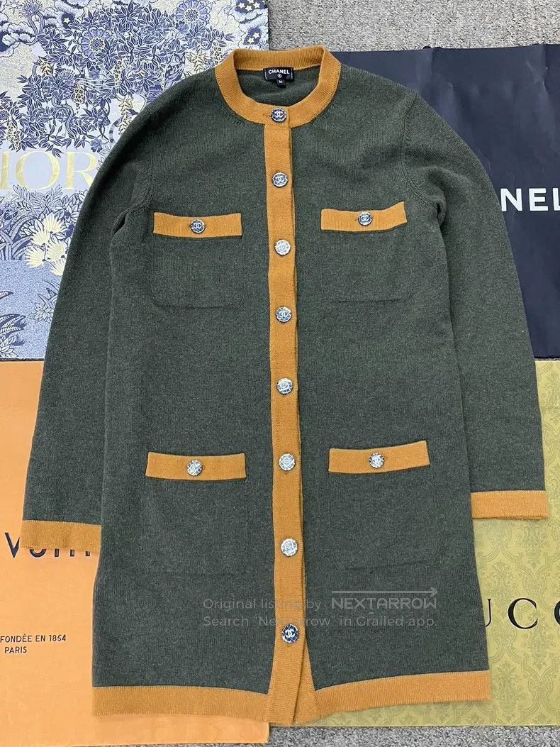 Chanel Chanel Green and yellow long four-pocket cashmere cardigan Size XS / US 0-2 / IT 36-38 - 1 Thumbnail