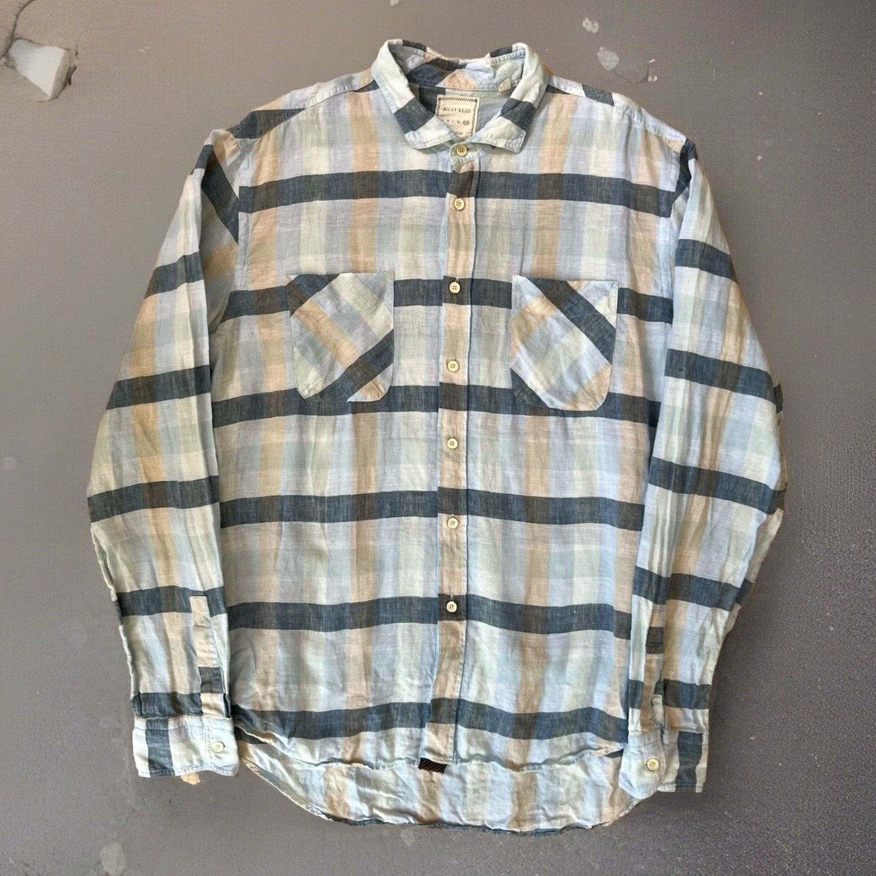 Billy Reid Billy Reid Linen Shirt 2XL Blue Check Collared Button-Up Long Sleeve Casual Shirt Mens Size US XXL / EU 58 / 5 - 2 Thumbnail