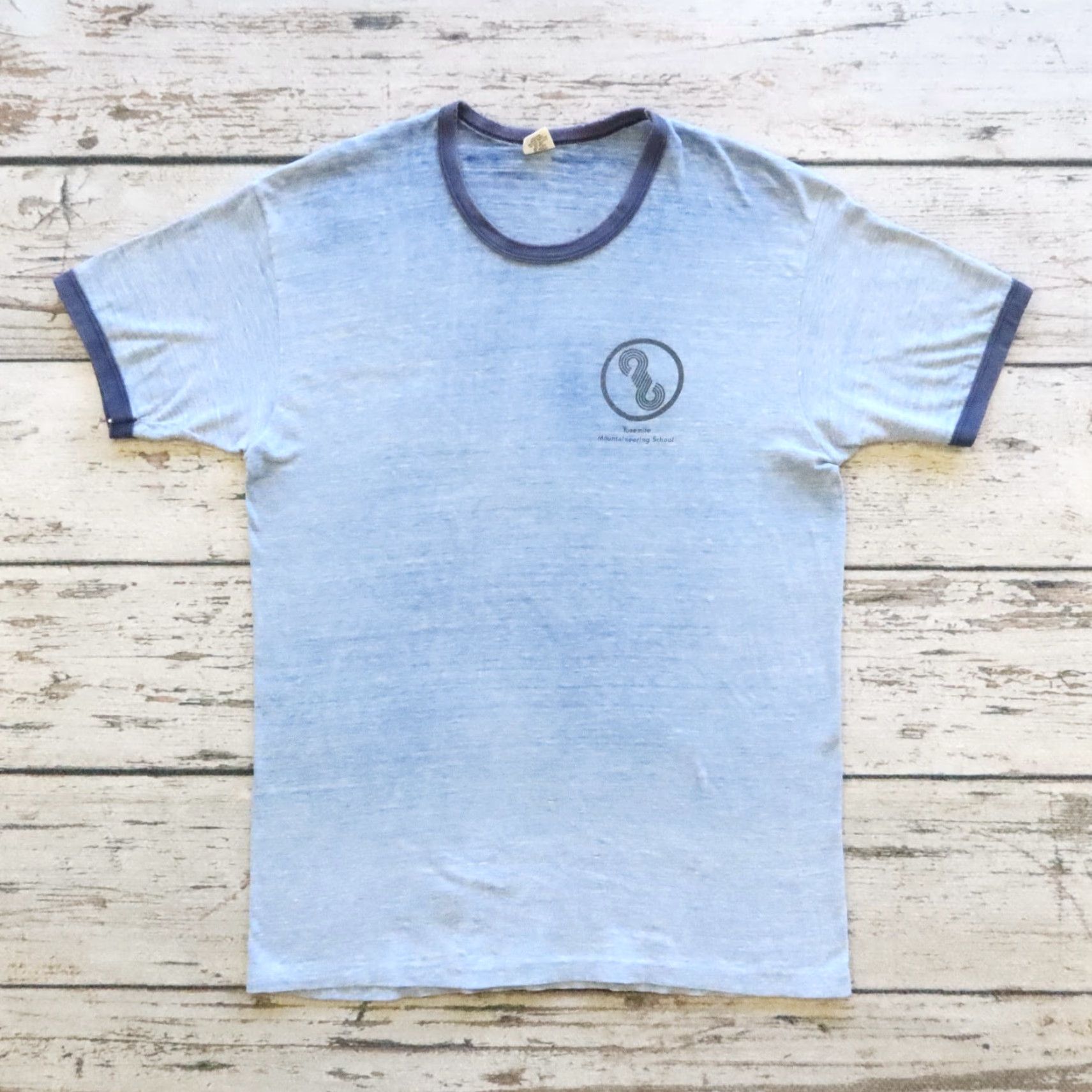 Hanes Vintage Hanes Shirt Go Climb a Rock Yosemite Mountaineering School Ringer Shirt Blue L Mens 90s/80s? Size US L / EU 52-54 / 3 - 2 Thumbnail