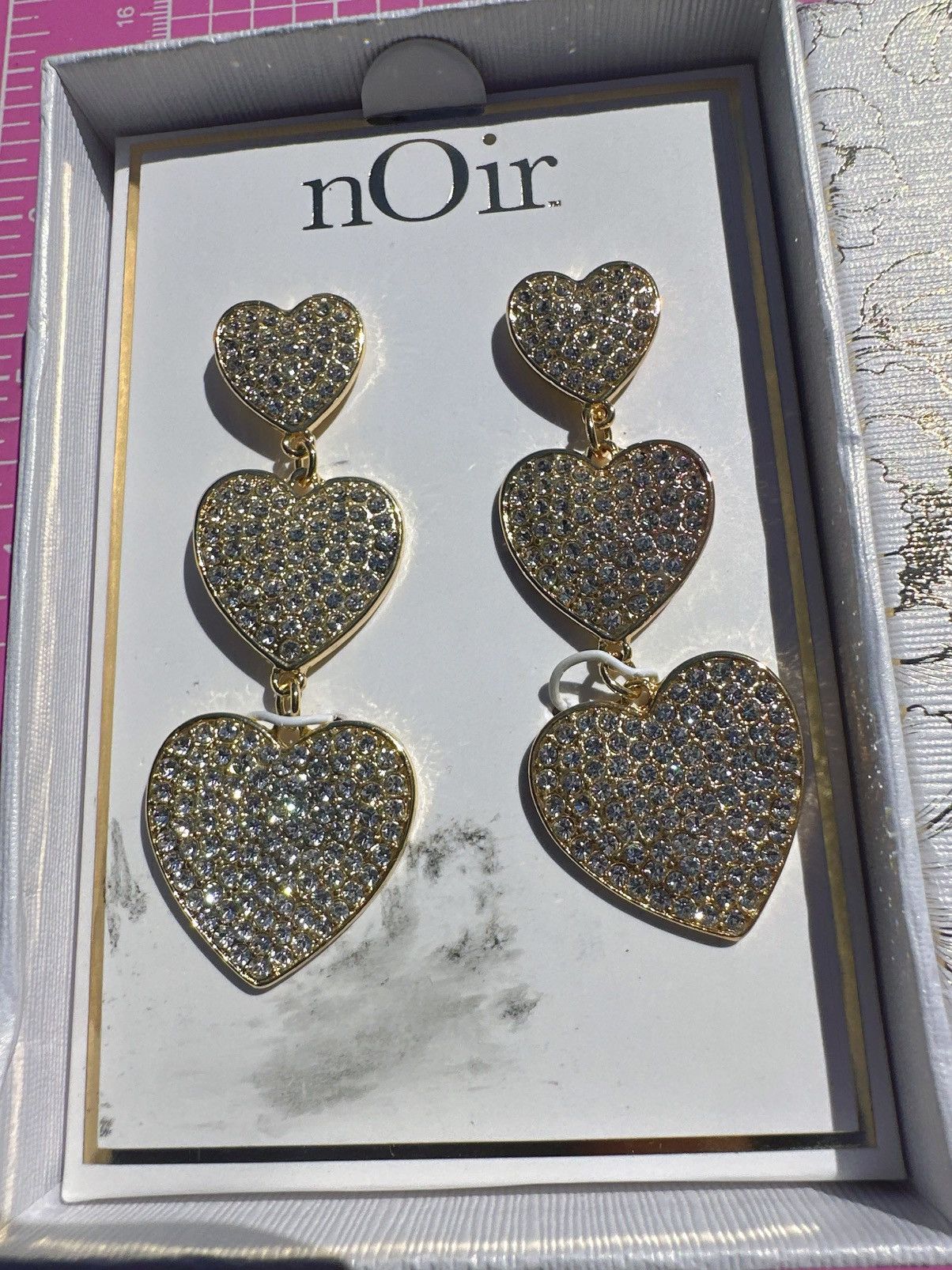 Designer Noir earrings gold tone diamond paved hearts drops tassels Size ONE SIZE - 5 Thumbnail