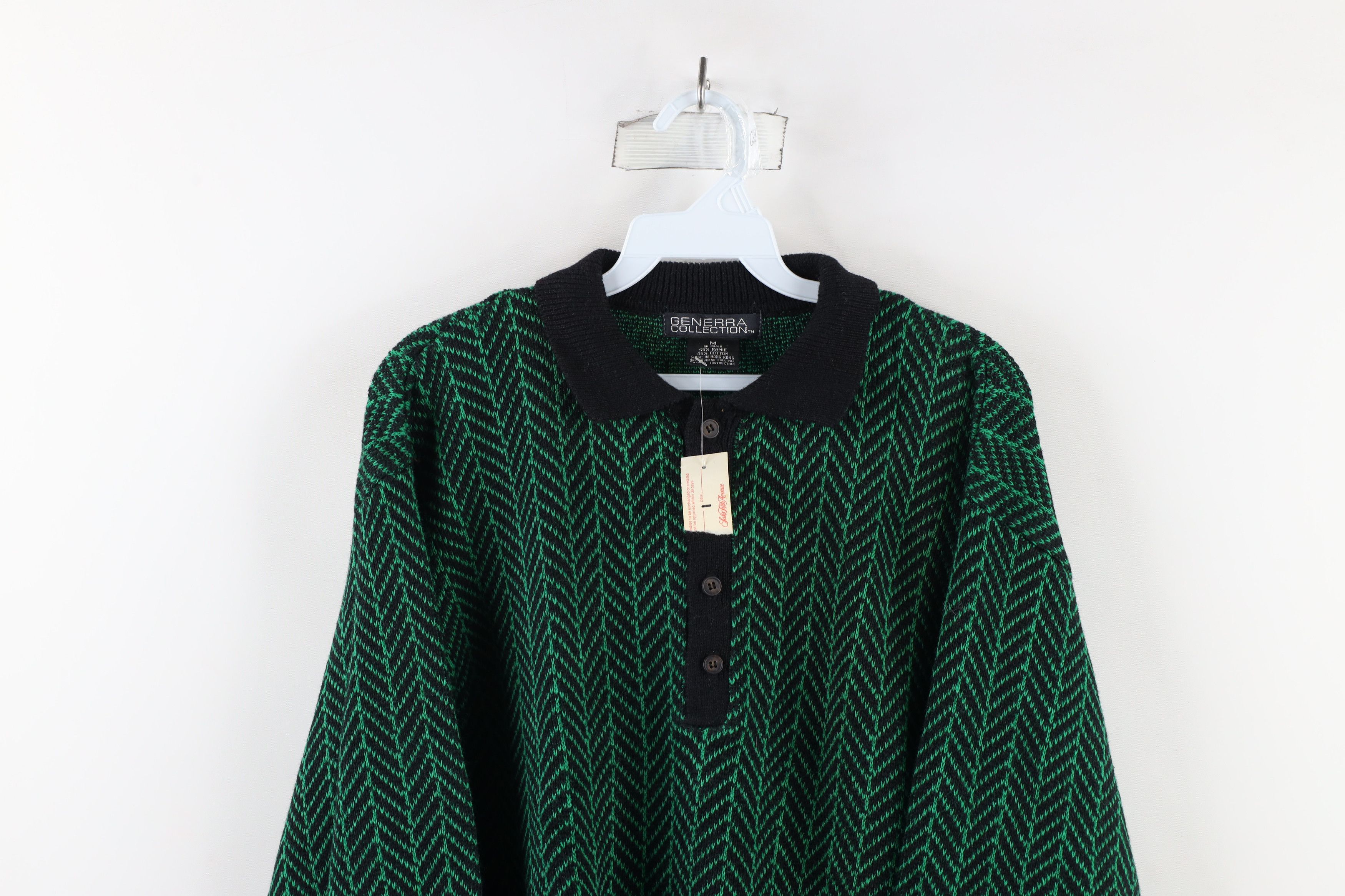 Vintage NOS Vtg 90s Streetwear Knit Herringbone Collared Sweater Size US M / EU 48-50 / 2 - 2 Thumbnail