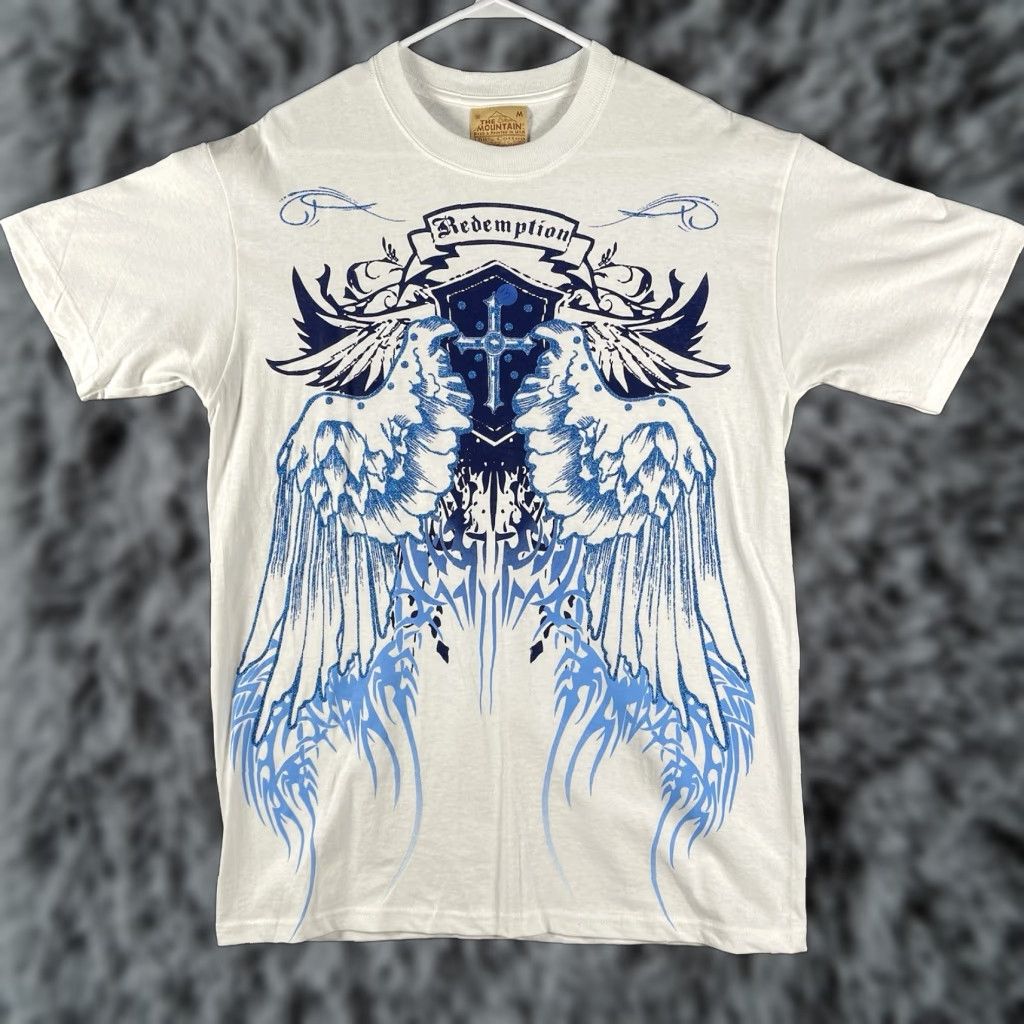 The Mountain VTG The Mountain T-Shirt M White Graphic Print Wings Grunge USA Cyber 2000-2009 Mens Short Sleeve Crew Neck Size US M / EU 48-50 / 2 - 1 Thumbnail