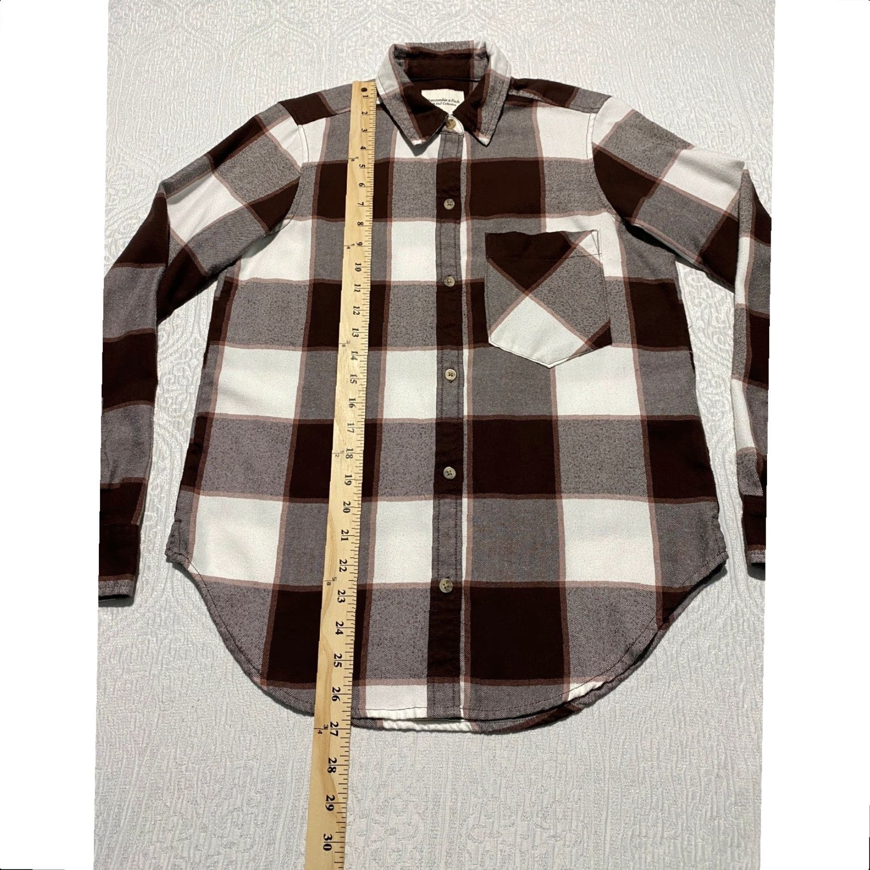 Abercrombie & Fitch Abercrombie Fitch Button-Up Shirt Plaid Flannel Cotton XS Brown Women Casual Long Sleeve Collared Button-Up, Basic, Fall Winter, Regular Fit Size XS / US 0-2 / IT 36-38 - 5 Thumbnail