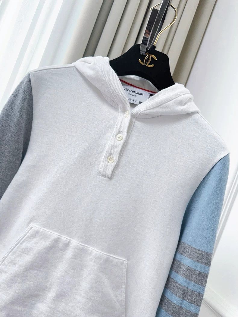 Thom Browne Thom Browne Blue, white and gray patchy hoodie Size XS / US 0-2 / IT 36-38 - 4 Thumbnail