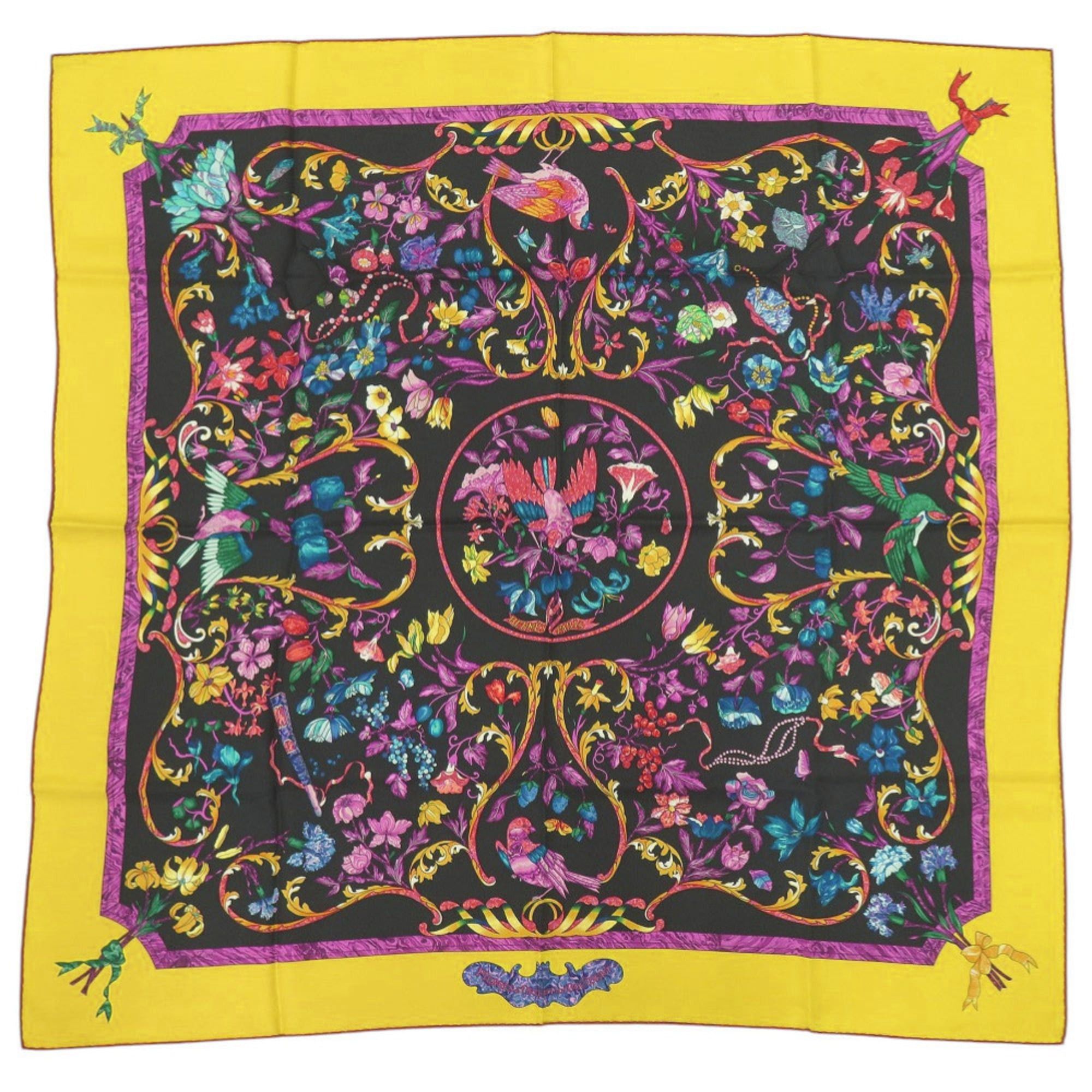 Hermes Excellent condition Hermes Carre 90 "Pierres d' Orient et Occident" silk scarf/muffler in black, yellow, and purple. 1879HERMES Size ONE SIZE - 1 Thumbnail