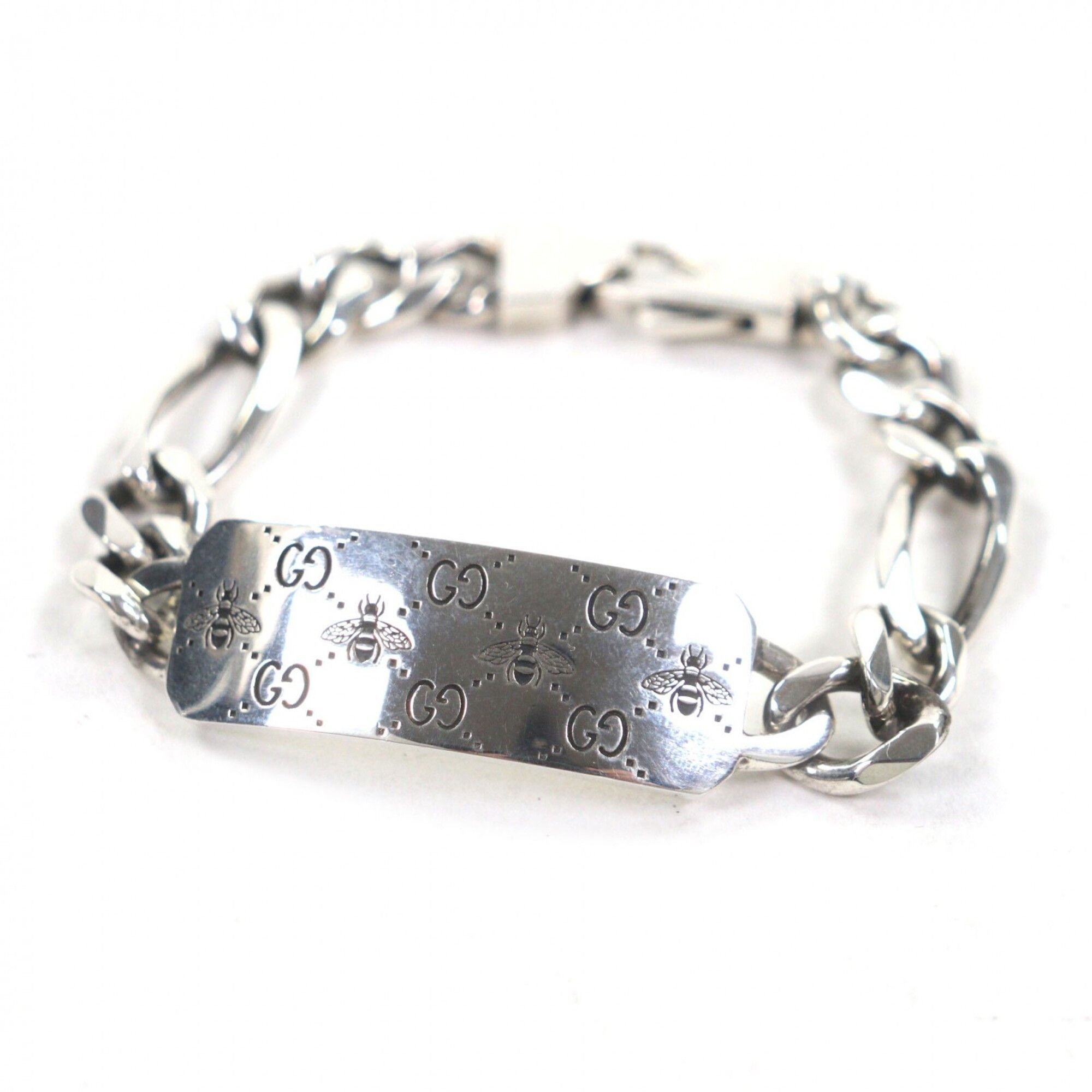 Gucci GUCCI AG925 GG & BEE Engraved Bracelet, Silver, Size 17, Made in Italy, Weight 37.0g, Men's/Women's Accessory Size ONE SIZE - 1 Thumbnail