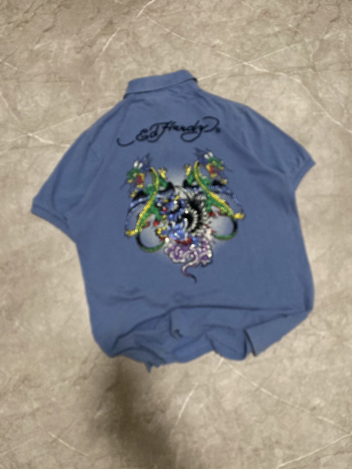 Christian Audigier × Ed Hardy × Vintage Vintage Y2K Ed Hardy By Christian Audigier Big Logo Polo Size US XXL / EU 58 / 5 - 2 Thumbnail