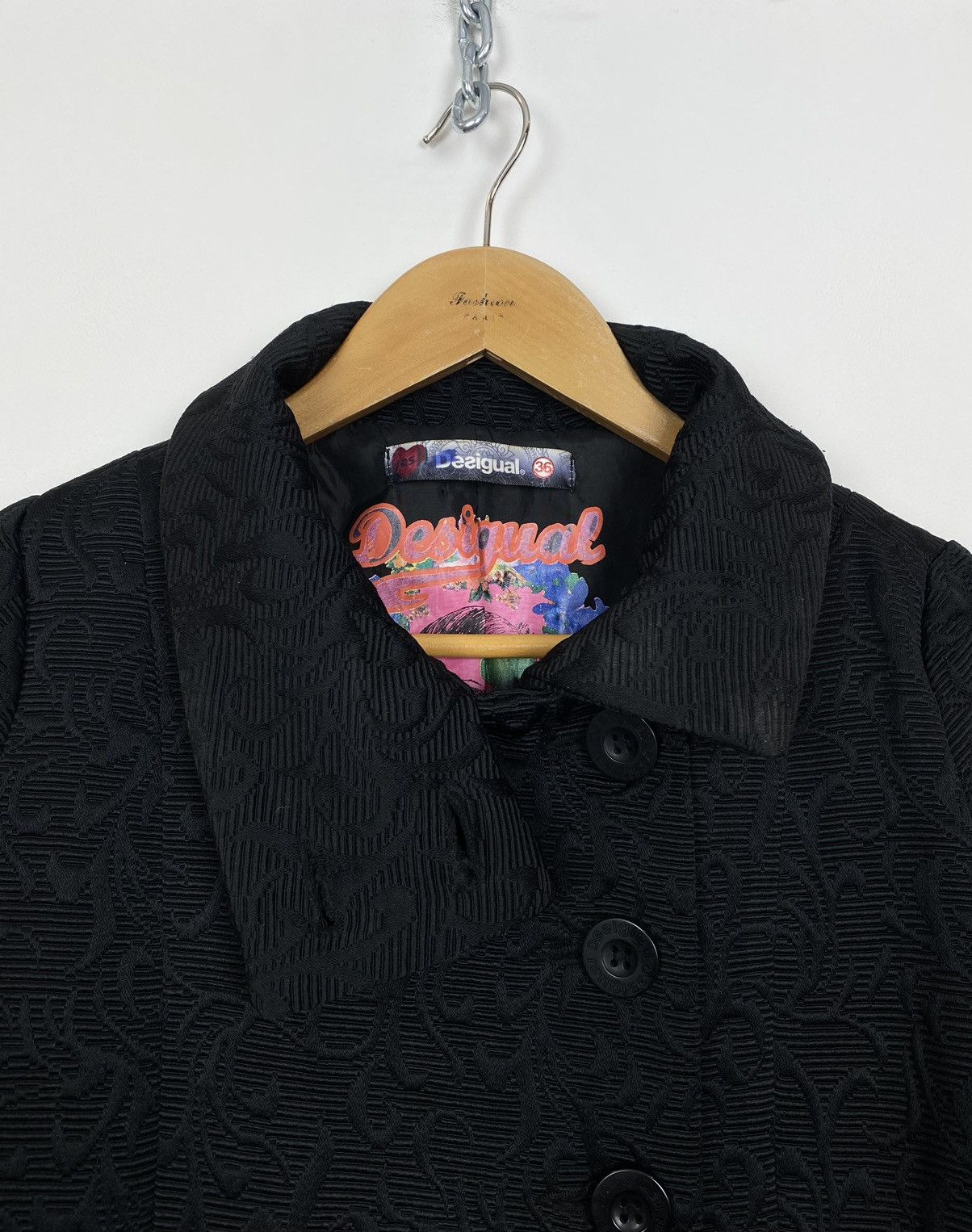 Desigual Desigual Black Pakaian Wanita Button-Through Coat Sz EUR36 Size XS / US 0-2 / IT 36-38 - 7 Thumbnail