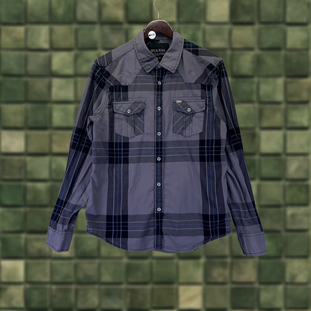 Guess VINTAGE GUESS Shirt Mens Medium Gray Plaid Clear Snap Front Button-Up Collared Long Sleeve Casual Autumn Winter 90s Mens Size US M / EU 48-50 / 2 - 1 Thumbnail