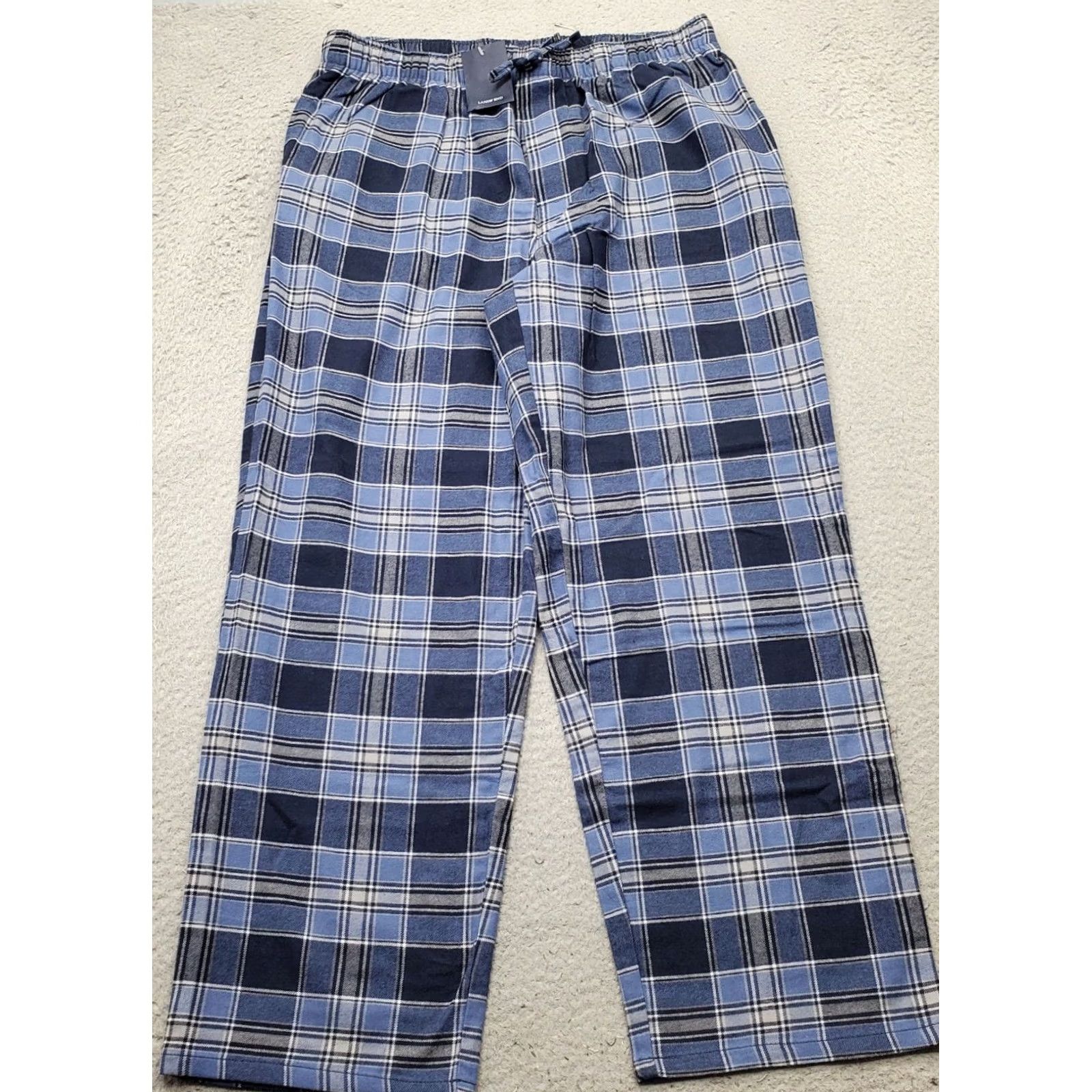 Lands' End Lands' End Loungewear Pants Mens L Multi Plaid Stretch Straight Leg Drawstring Size US 33 - 2 Thumbnail