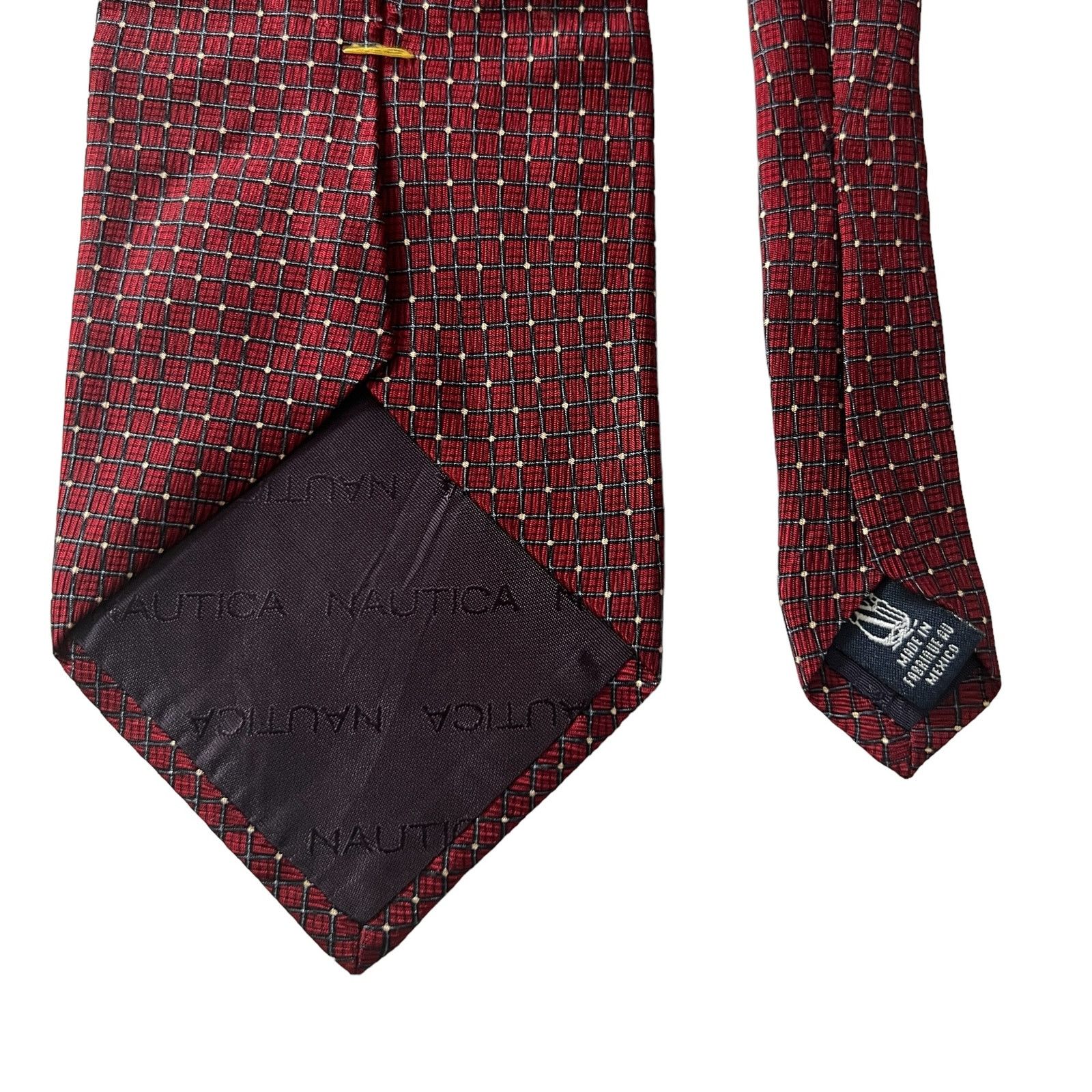 Nautica Nautica Burgundy Blue Windowpane Lattice Geometric Silk Tie Size ONE SIZE - 5 Thumbnail